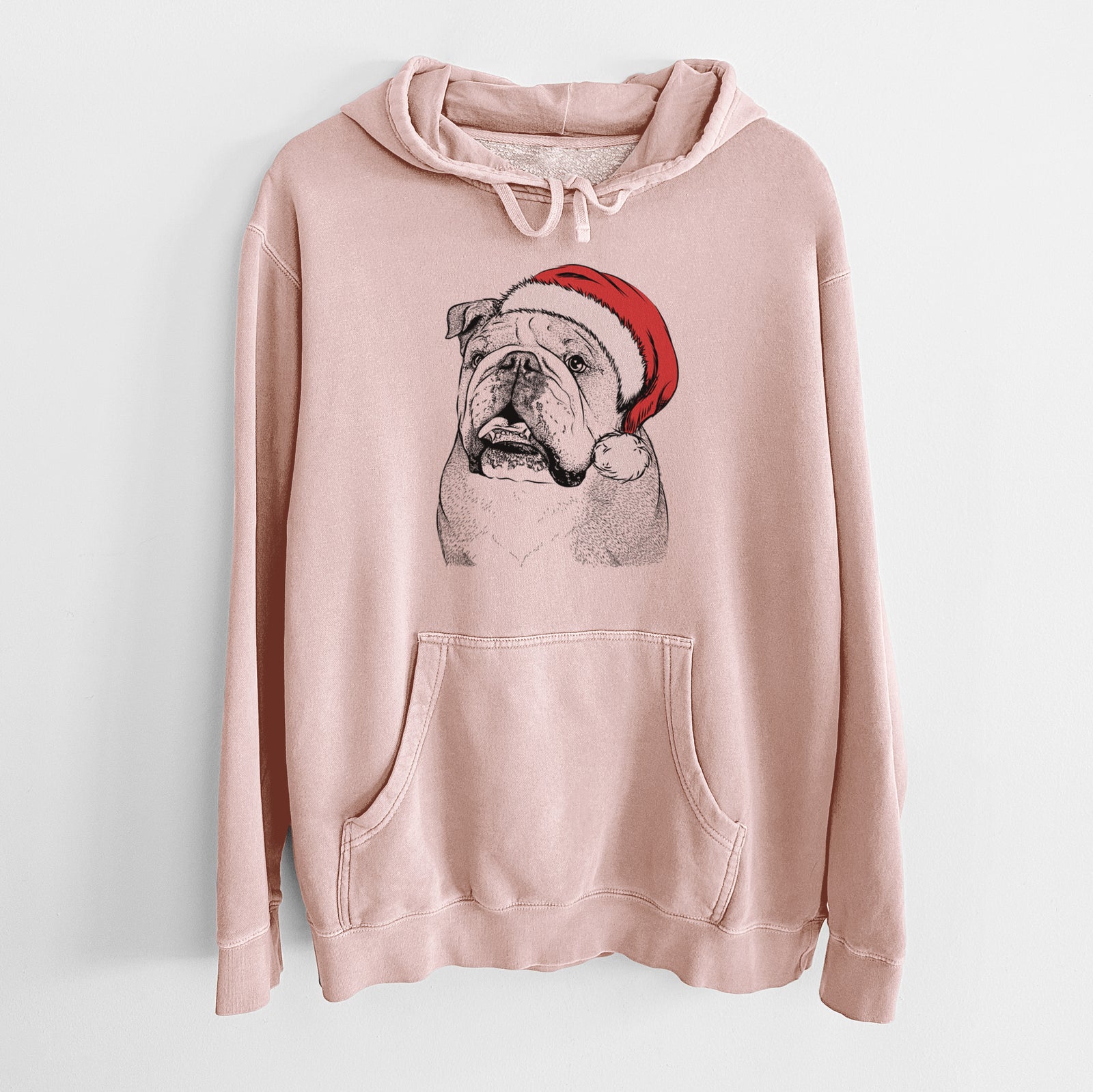 Santa Hat Piggy the English Bulldog - Unisex Pigment Dyed Hoodie