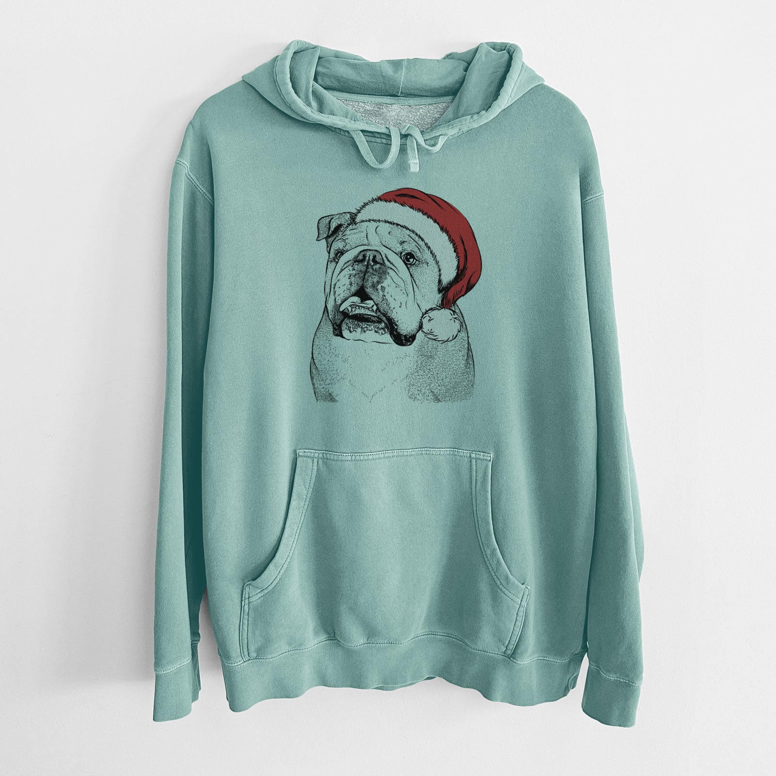 Santa Hat Piggy the English Bulldog - Unisex Pigment Dyed Hoodie