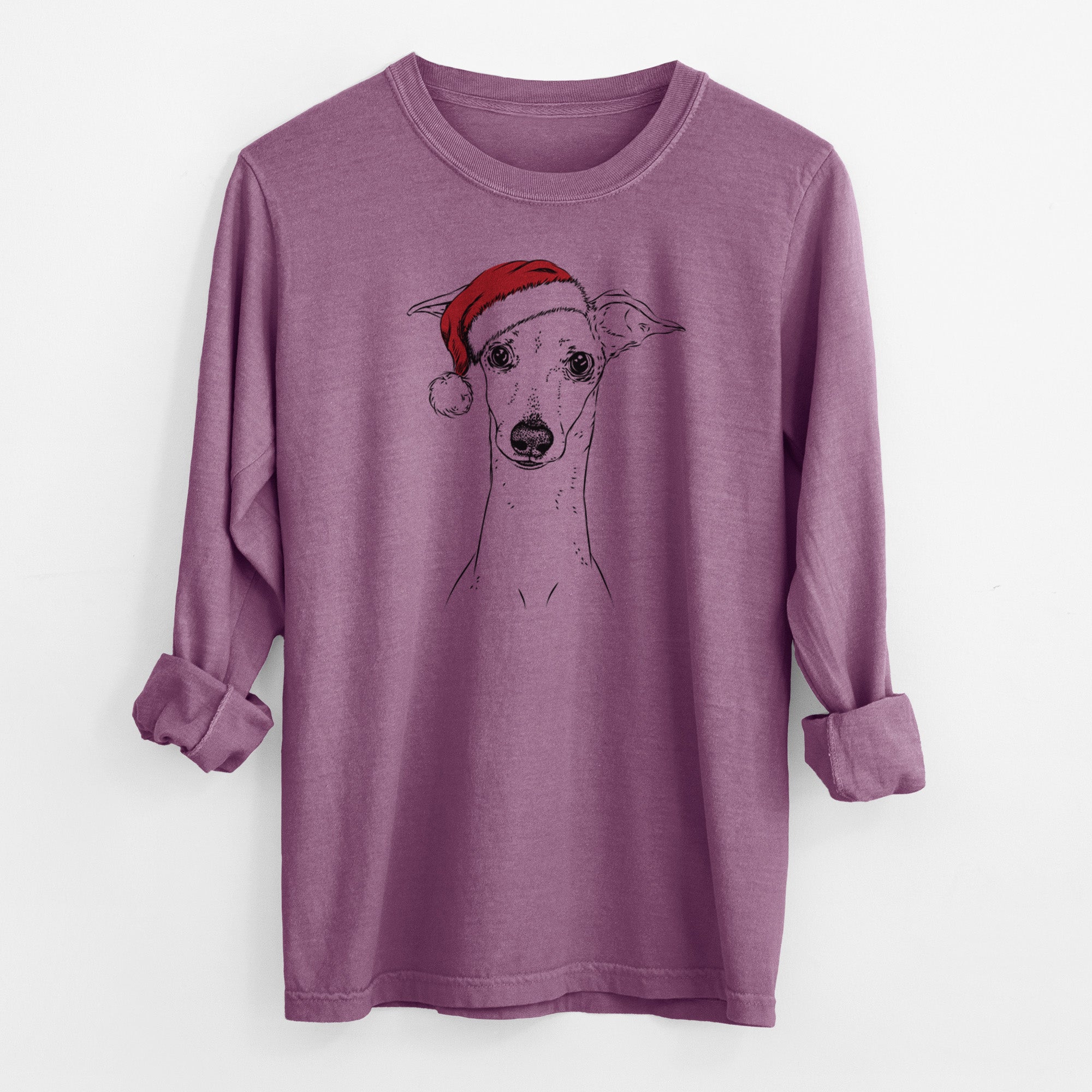 Santa Pip the Italian Greyhound - Men's Heavyweight 100% Cotton Long Sleeve