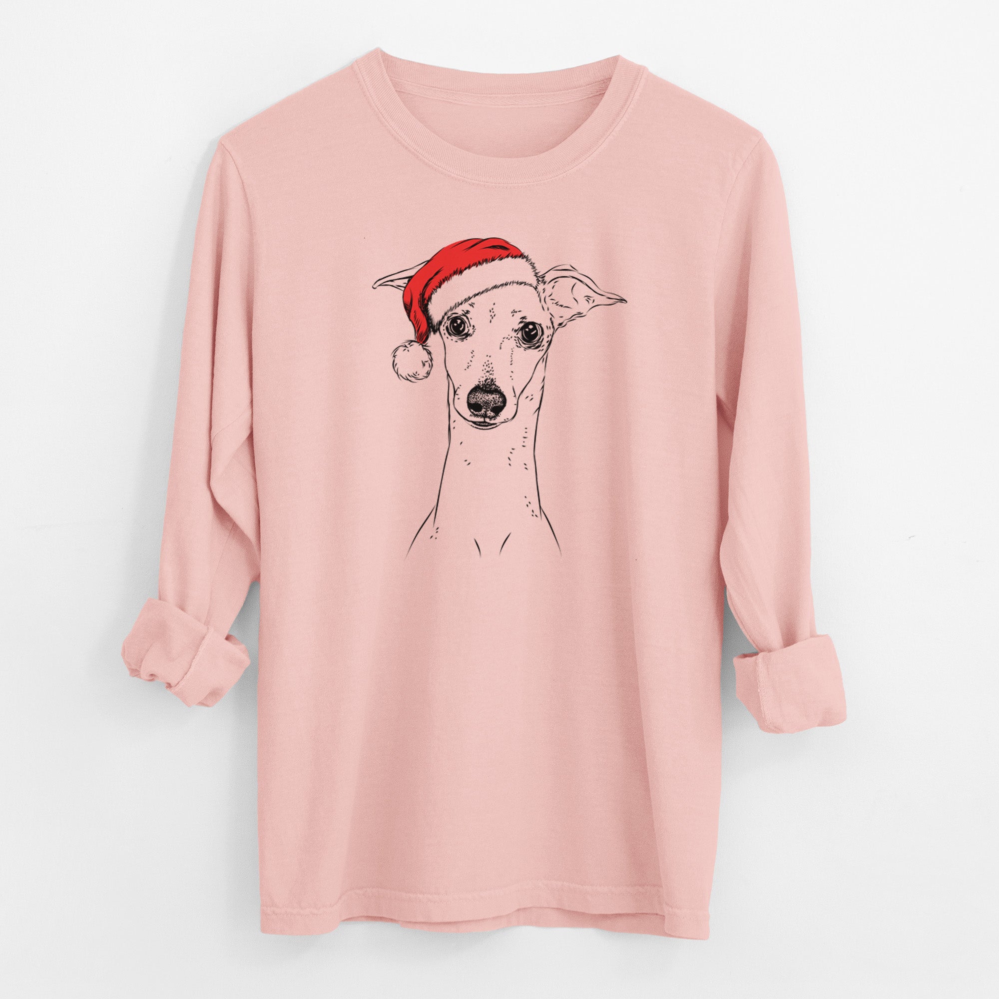 Santa Pip the Italian Greyhound - Men's Heavyweight 100% Cotton Long Sleeve