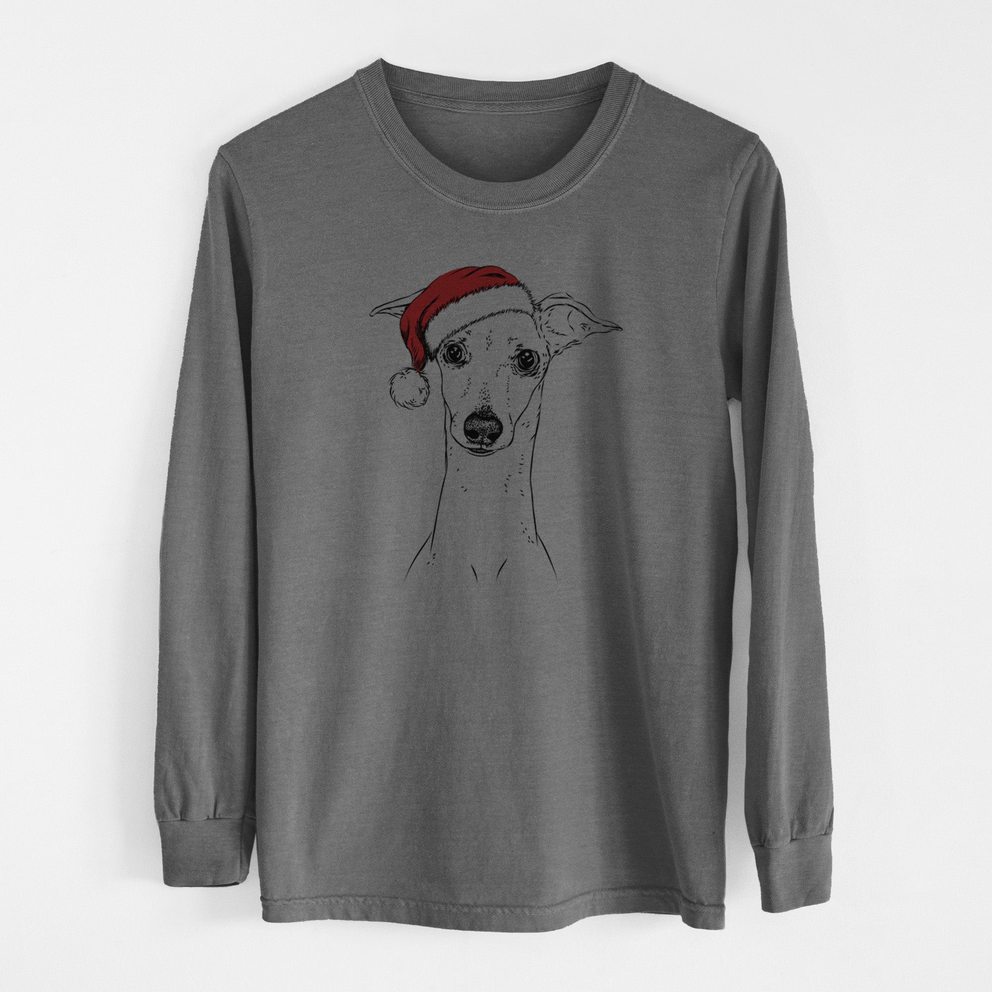 Santa Pip the Italian Greyhound - Men's Heavyweight 100% Cotton Long Sleeve