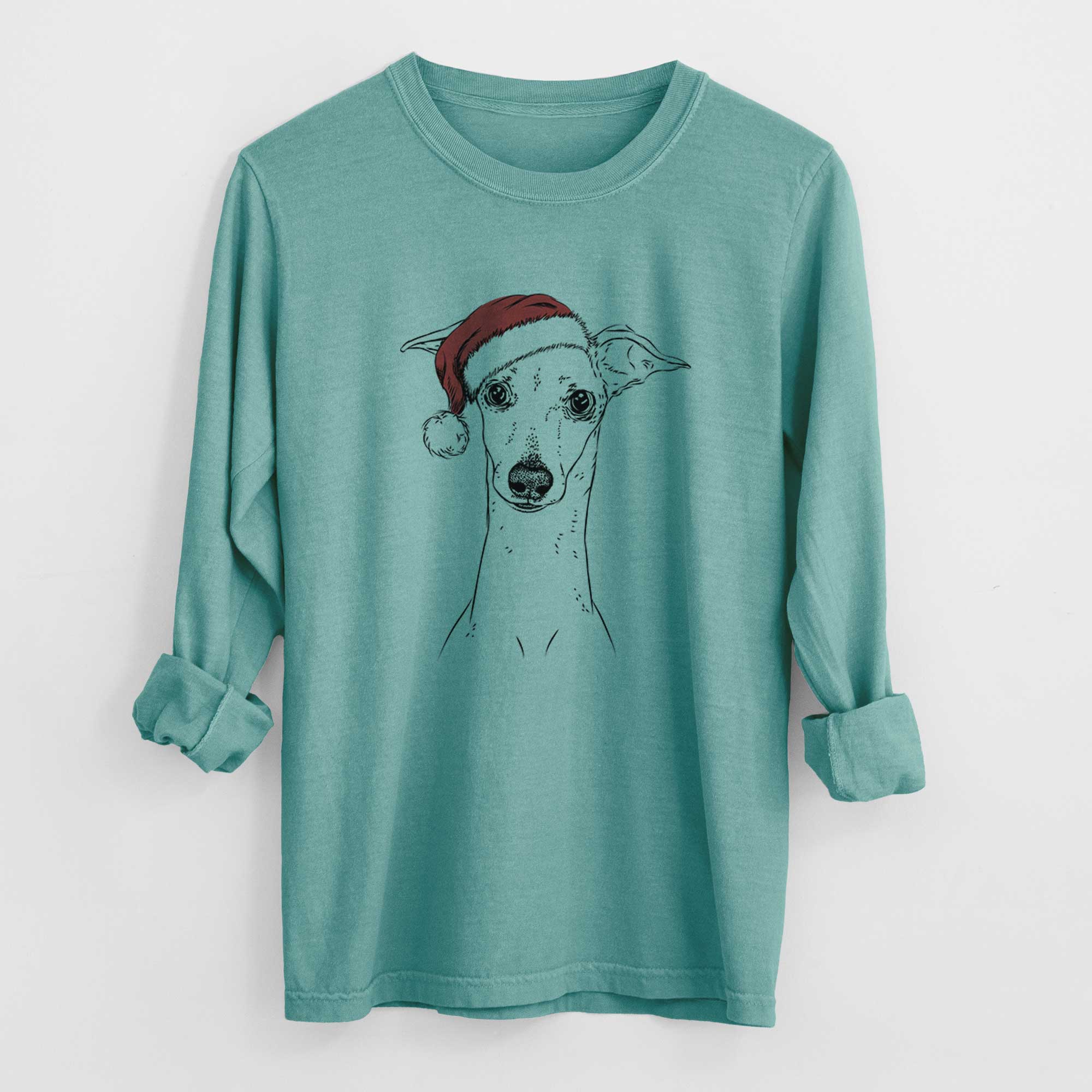 Santa Pip the Italian Greyhound - Men's Heavyweight 100% Cotton Long Sleeve