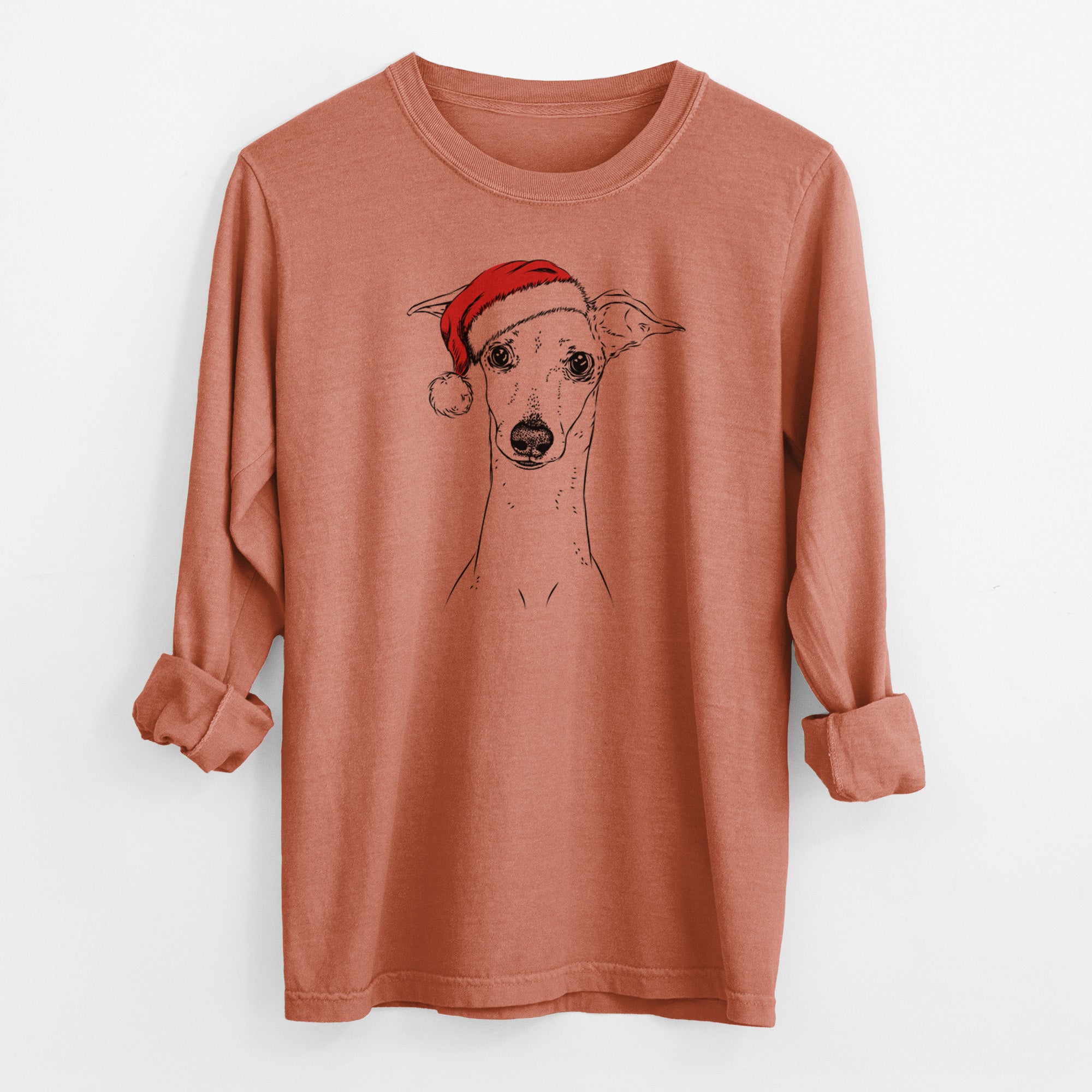 Santa Pip the Italian Greyhound - Men's Heavyweight 100% Cotton Long Sleeve