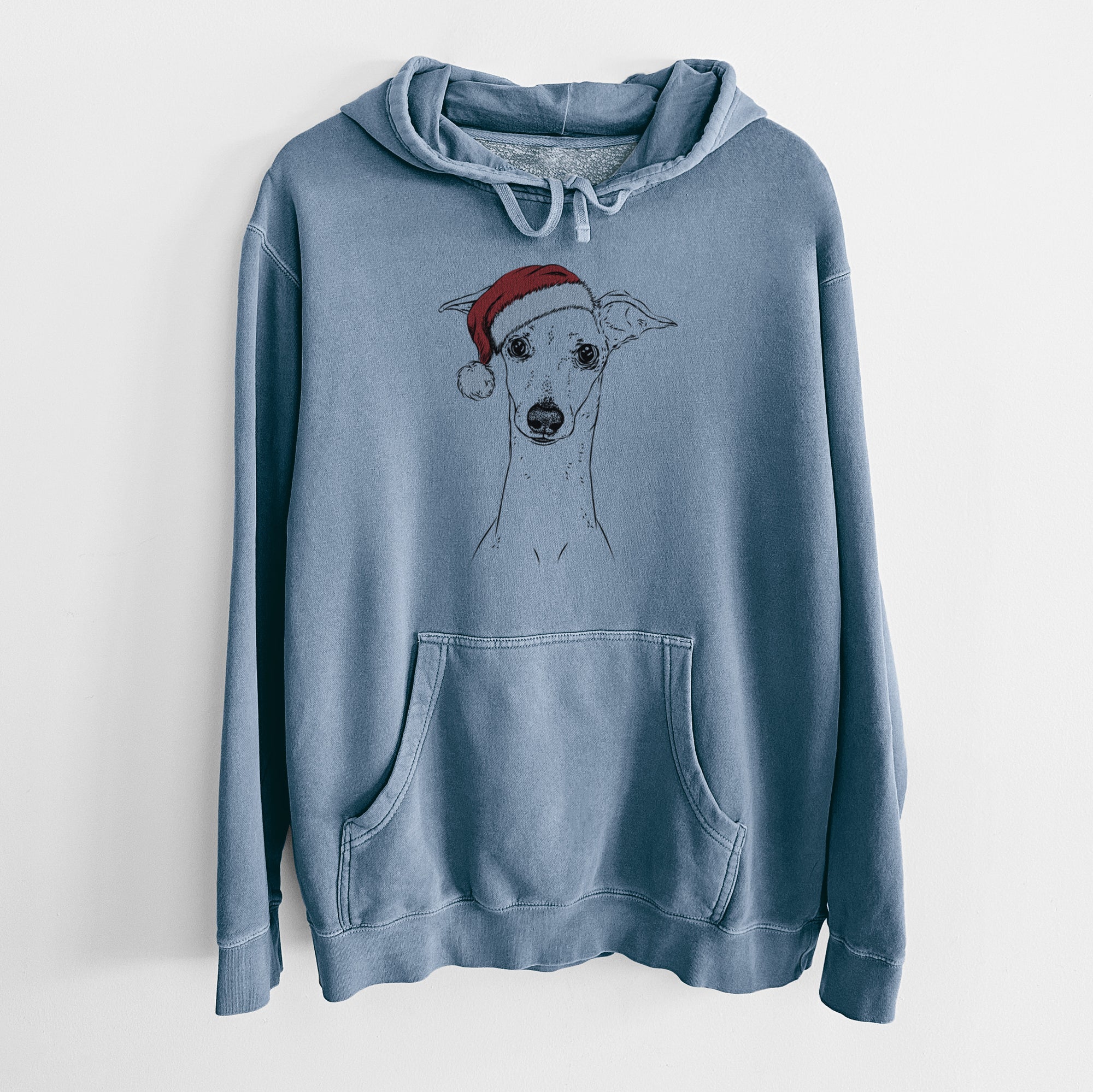 Santa Hat Pip the Italian Greyhound - Unisex Pigment Dyed Hoodie