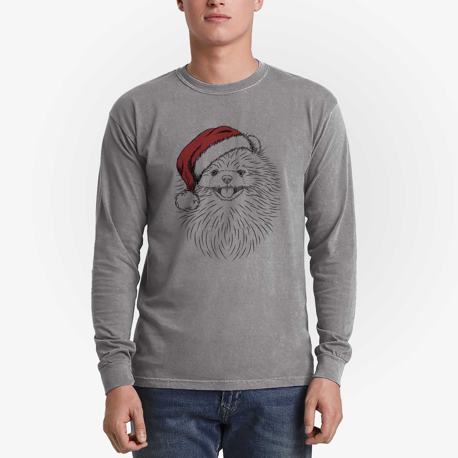 Santa Pirro the Pomeranian - Men's Heavyweight 100% Cotton Long Sleeve