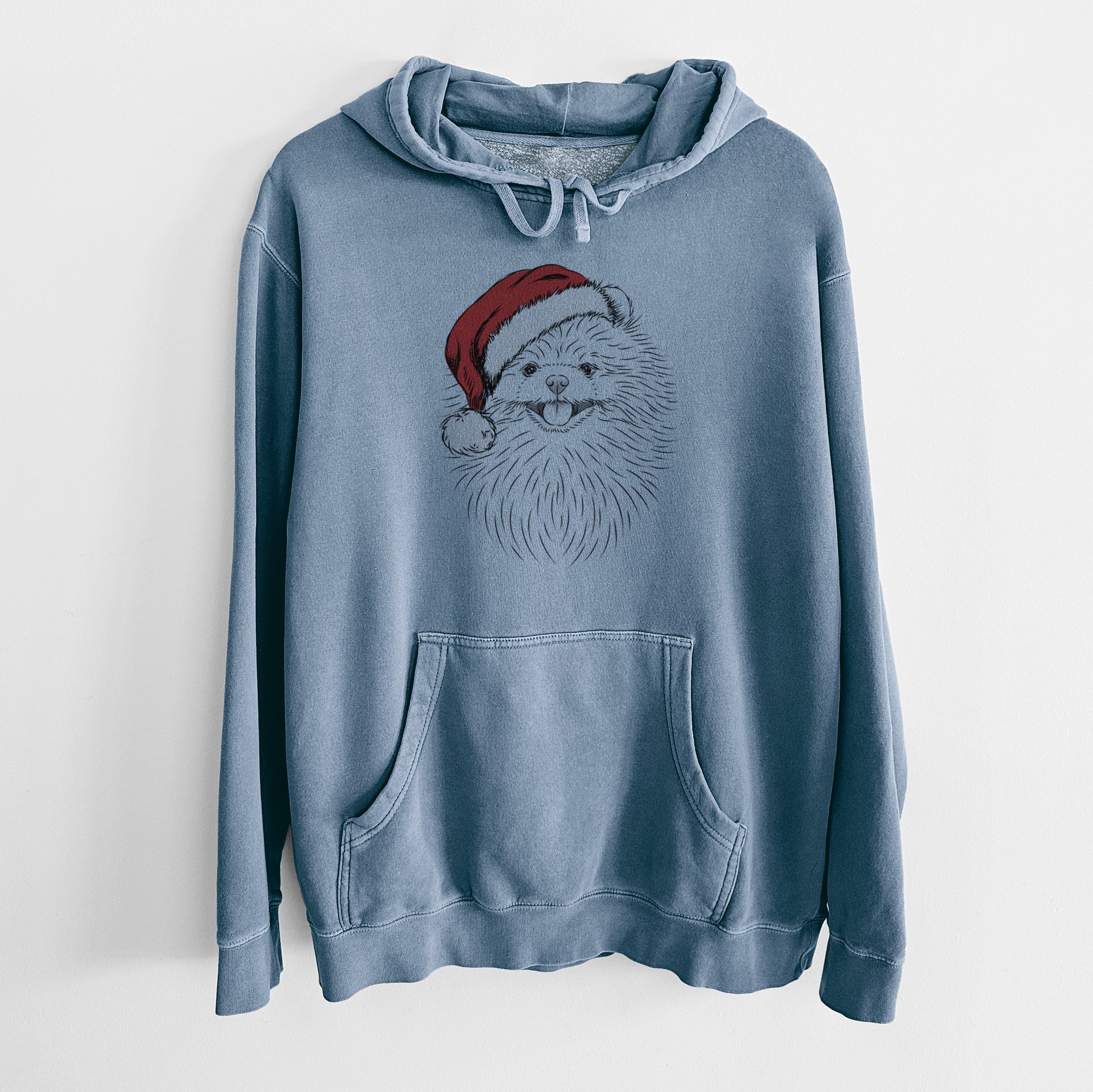 Santa Hat Pirro the Pomeranian - Unisex Pigment Dyed Hoodie