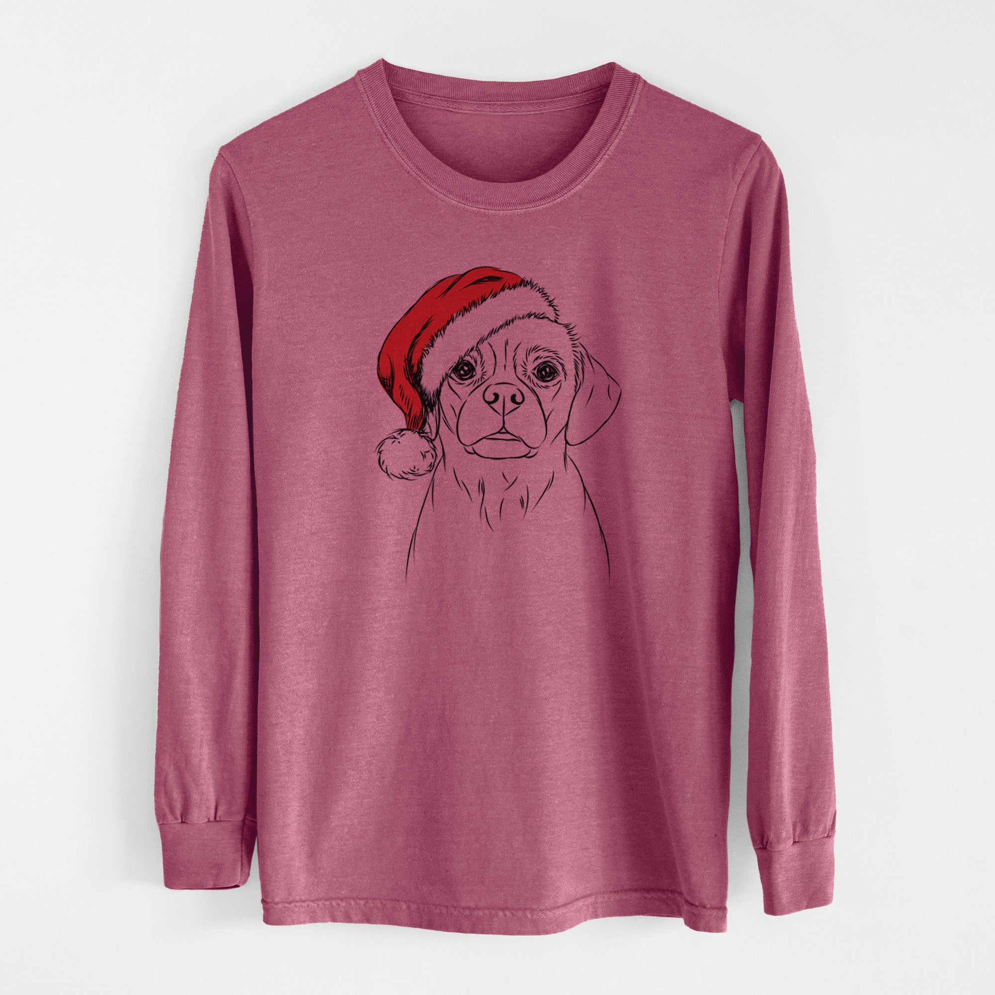 Santa Popcorn the Puggle - Men's Heavyweight 100% Cotton Long Sleeve