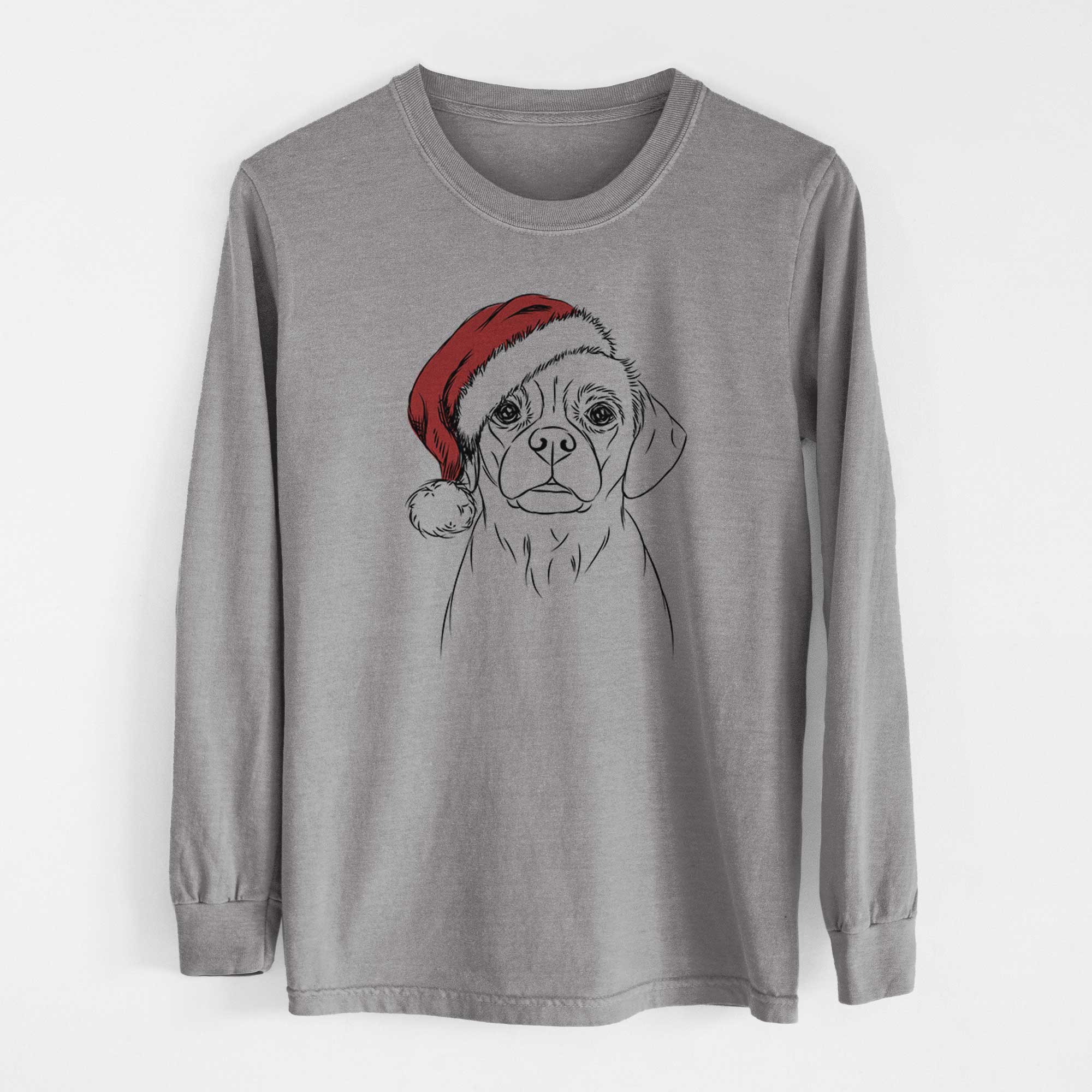 Santa Popcorn the Puggle - Men's Heavyweight 100% Cotton Long Sleeve