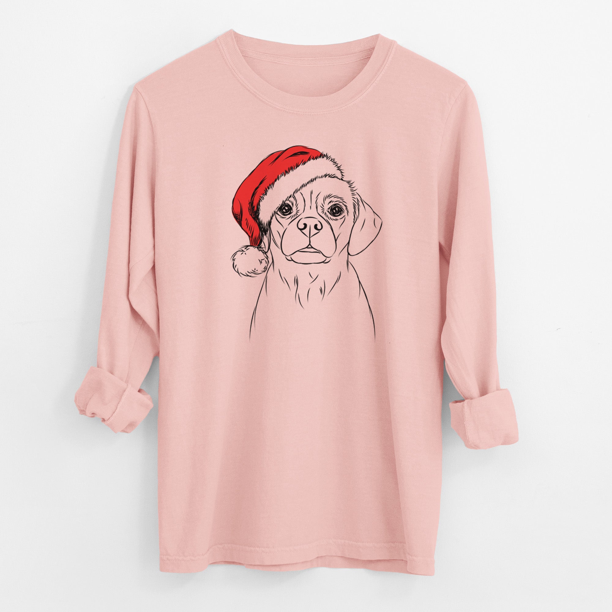 Santa Popcorn the Puggle - Men's Heavyweight 100% Cotton Long Sleeve