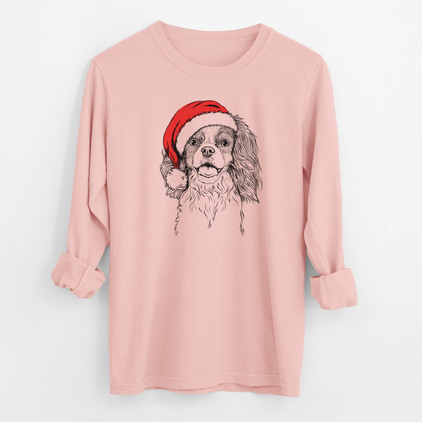 Santa Poppy the Cavalier King Charles Spaniel - Men's Heavyweight 100% Cotton Long Sleeve