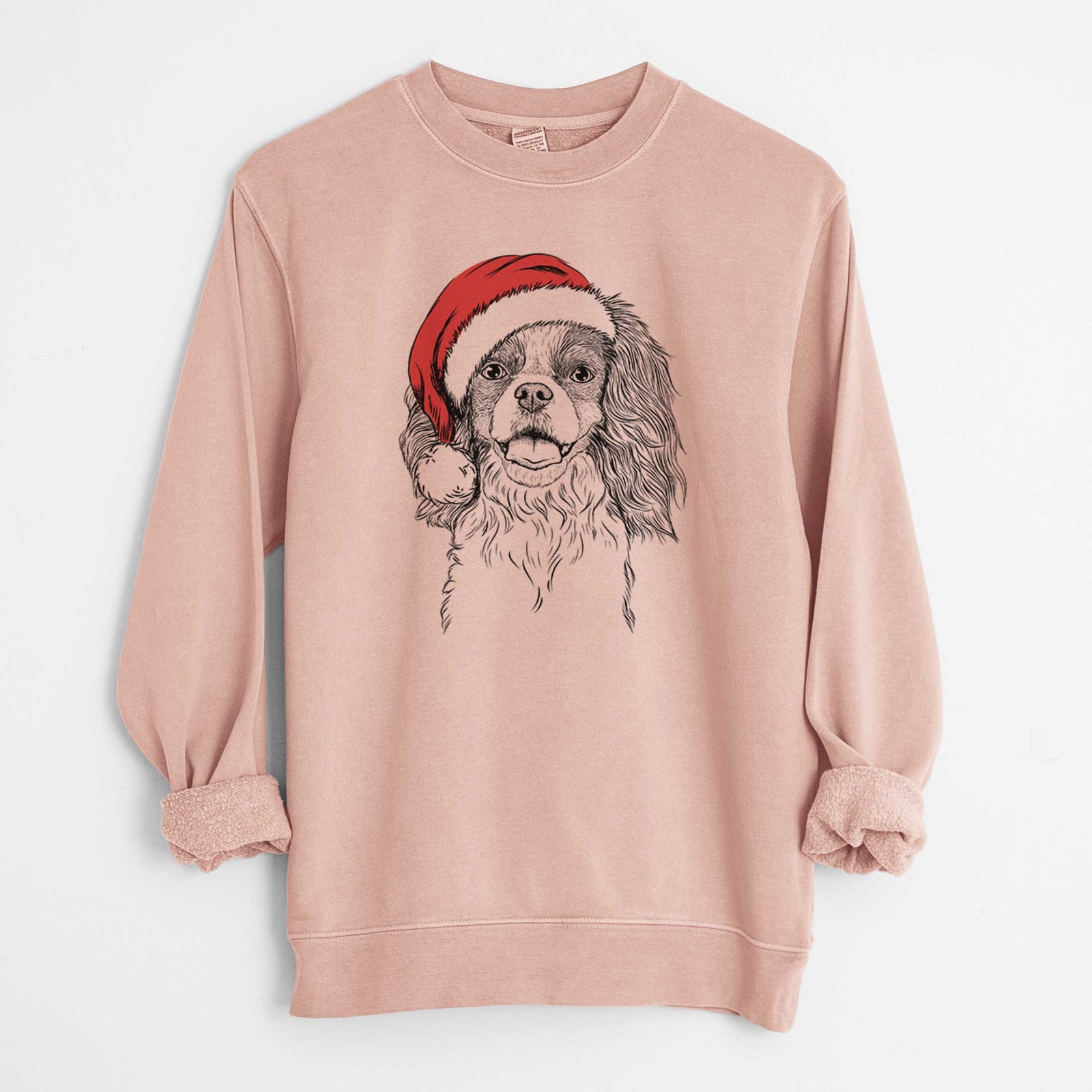Santa Poppy the Cavalier King Charles Spaniel - Unisex Pigment Dyed Crew Sweatshirt