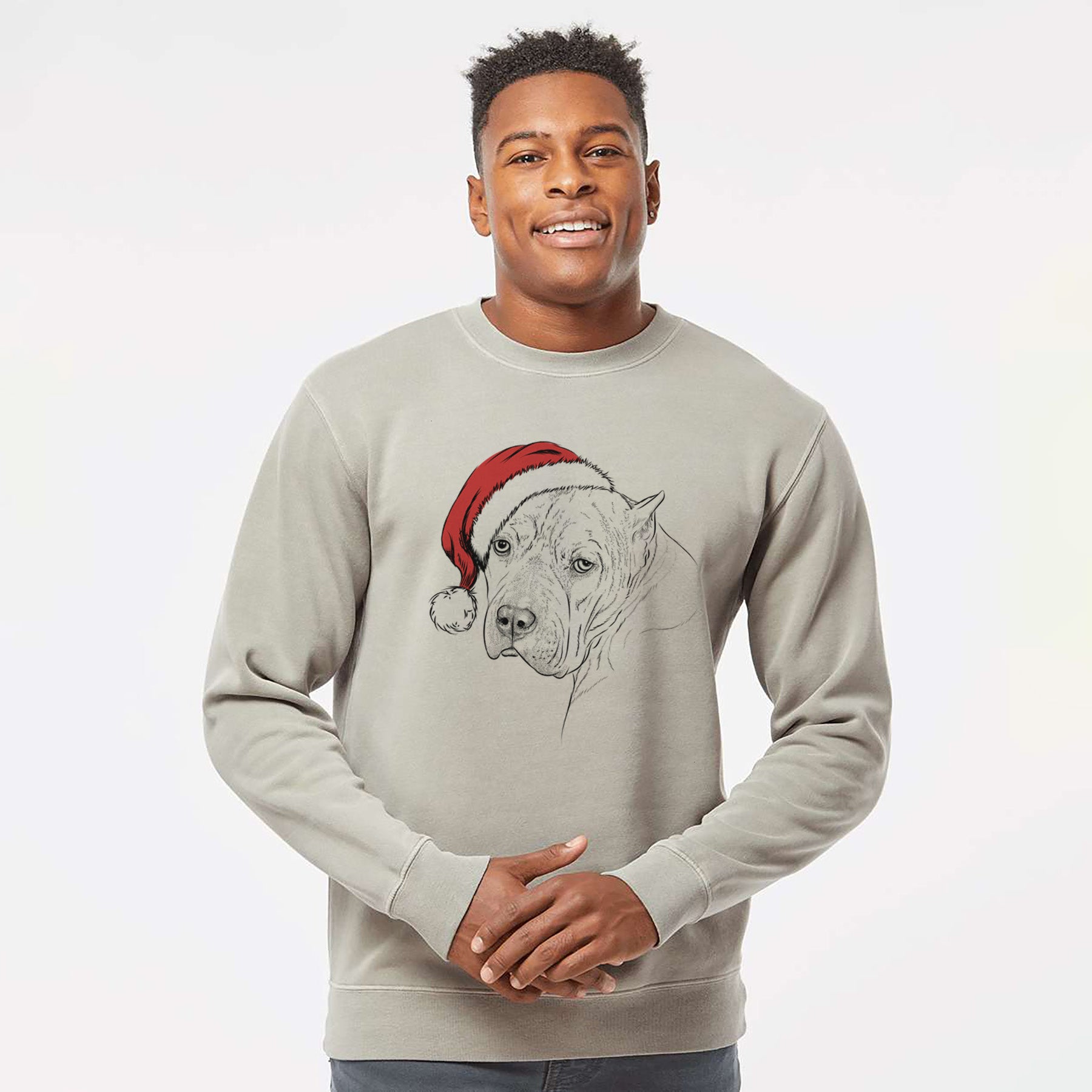 Santa Precious the Staffordshire Terrier - Unisex Pigment Dyed Crew Sweatshirt