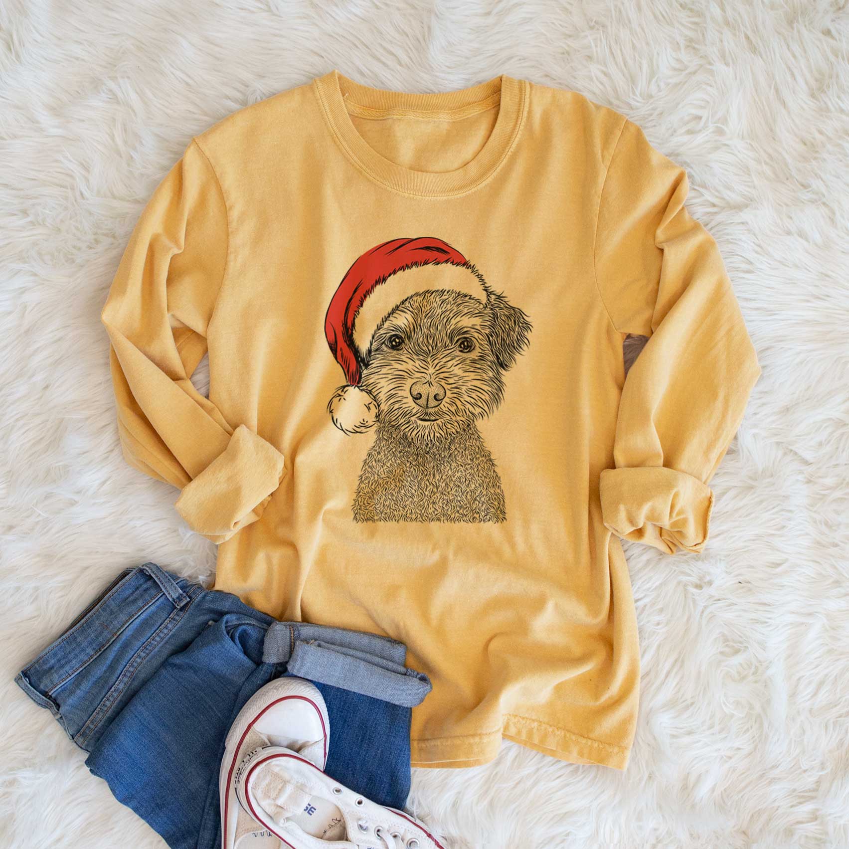 Santa Pretzel the Schnoodle - Men's Heavyweight 100% Cotton Long Sleeve