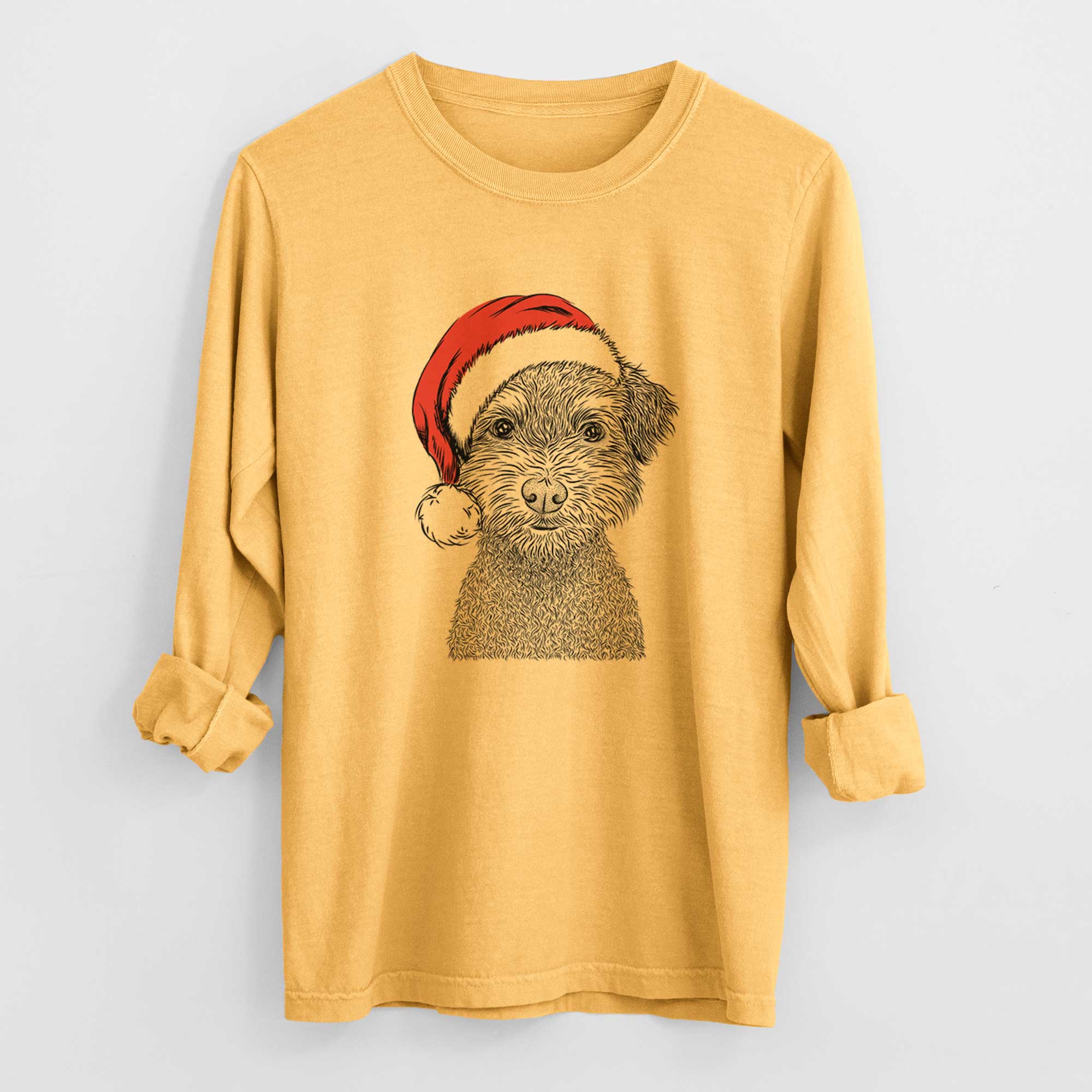 Santa Pretzel the Schnoodle - Men's Heavyweight 100% Cotton Long Sleeve