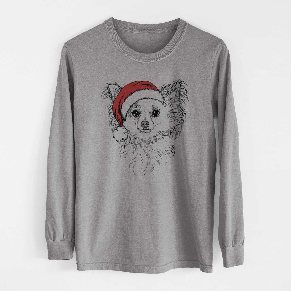 Santa Princess Ava the Long Haired Chihuahua - Men's Heavyweight 100% Cotton Long Sleeve