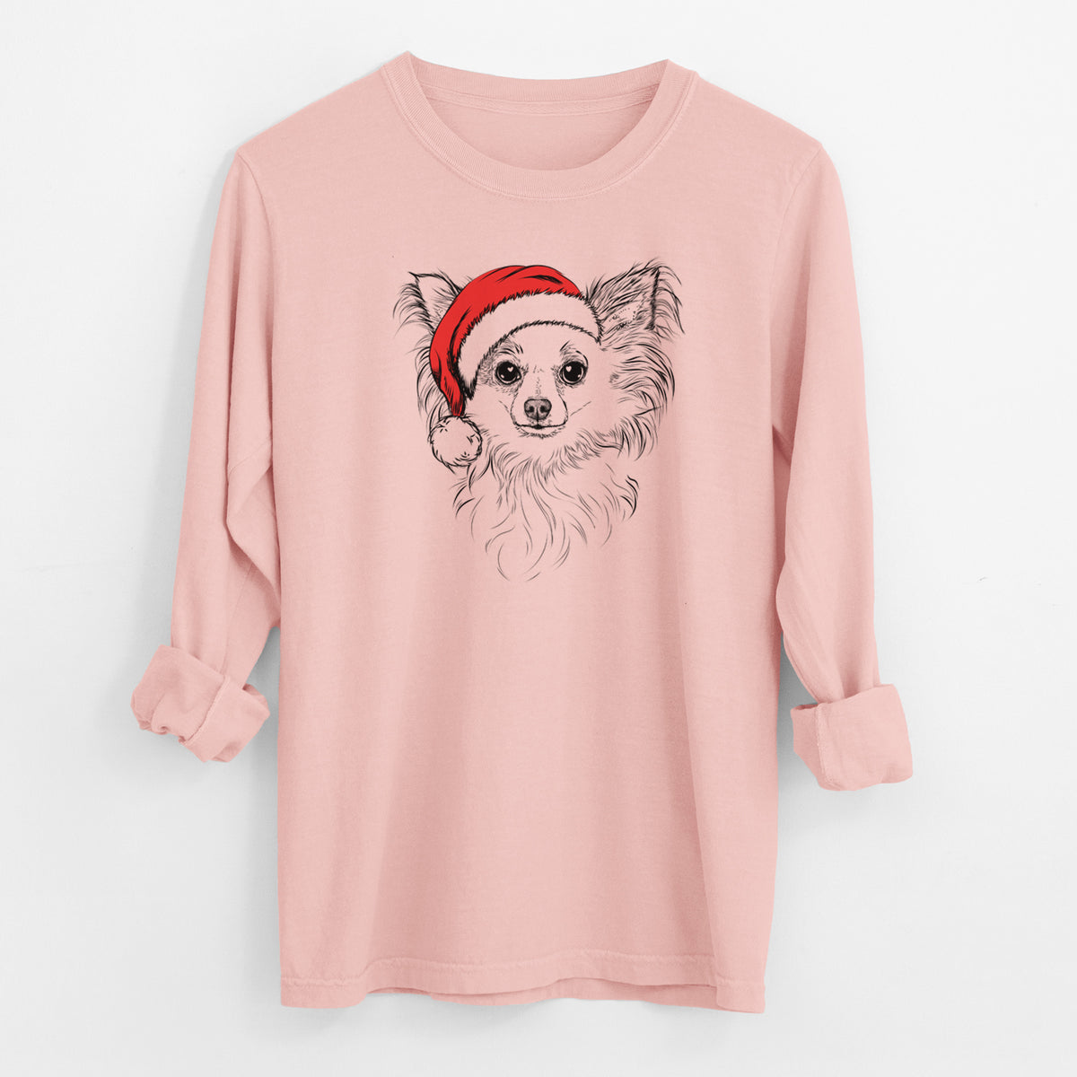 Santa Princess Ava the Long Haired Chihuahua - Men's Heavyweight 100% Cotton Long Sleeve