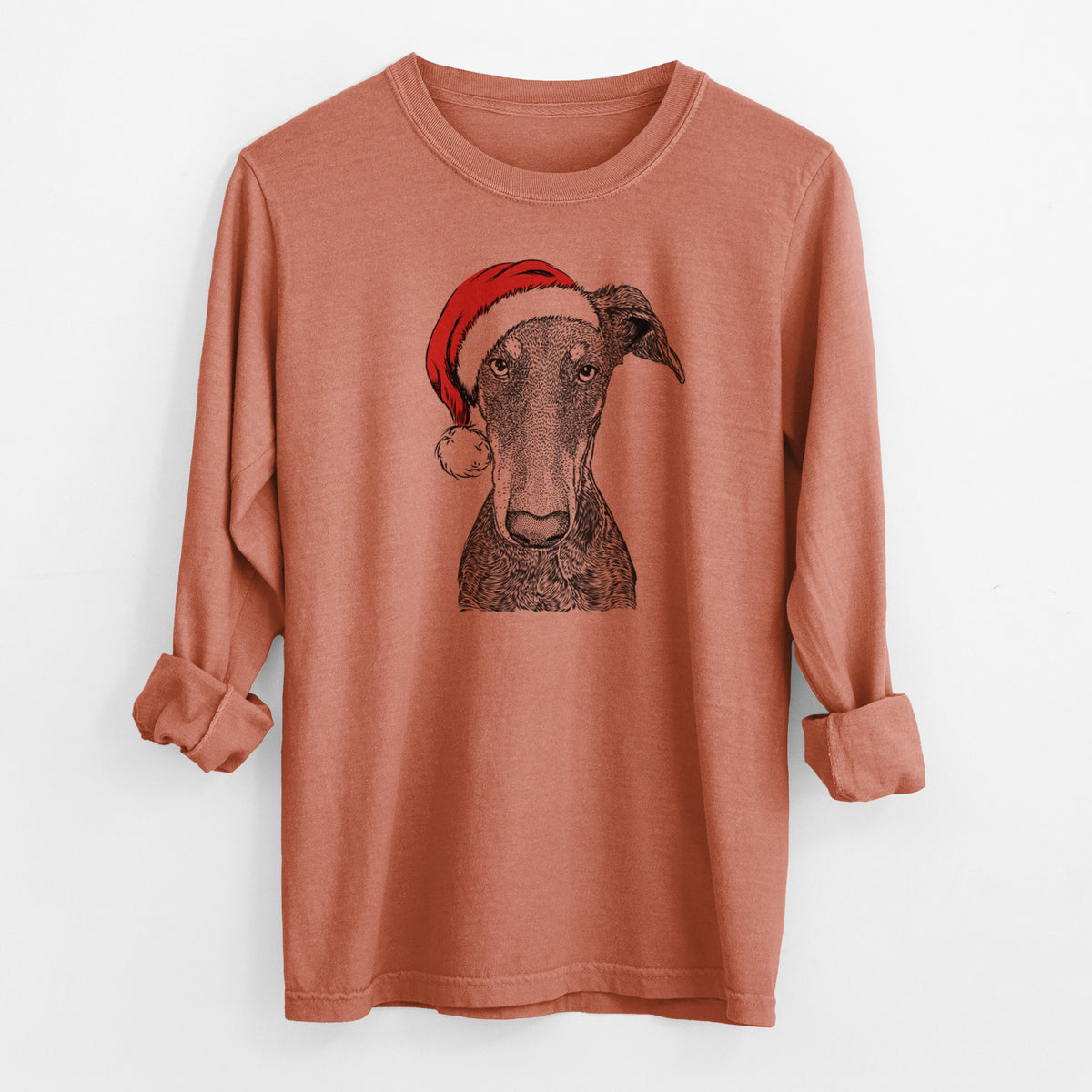 Santa Princess Fiona the Doberman Pinscher - Men's Heavyweight 100% Cotton Long Sleeve
