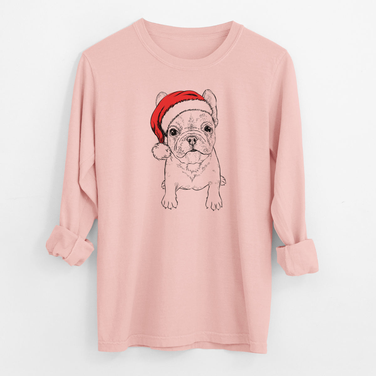 Santa Puppy Pierre the French Bulldog - Men's Heavyweight 100% Cotton Long Sleeve