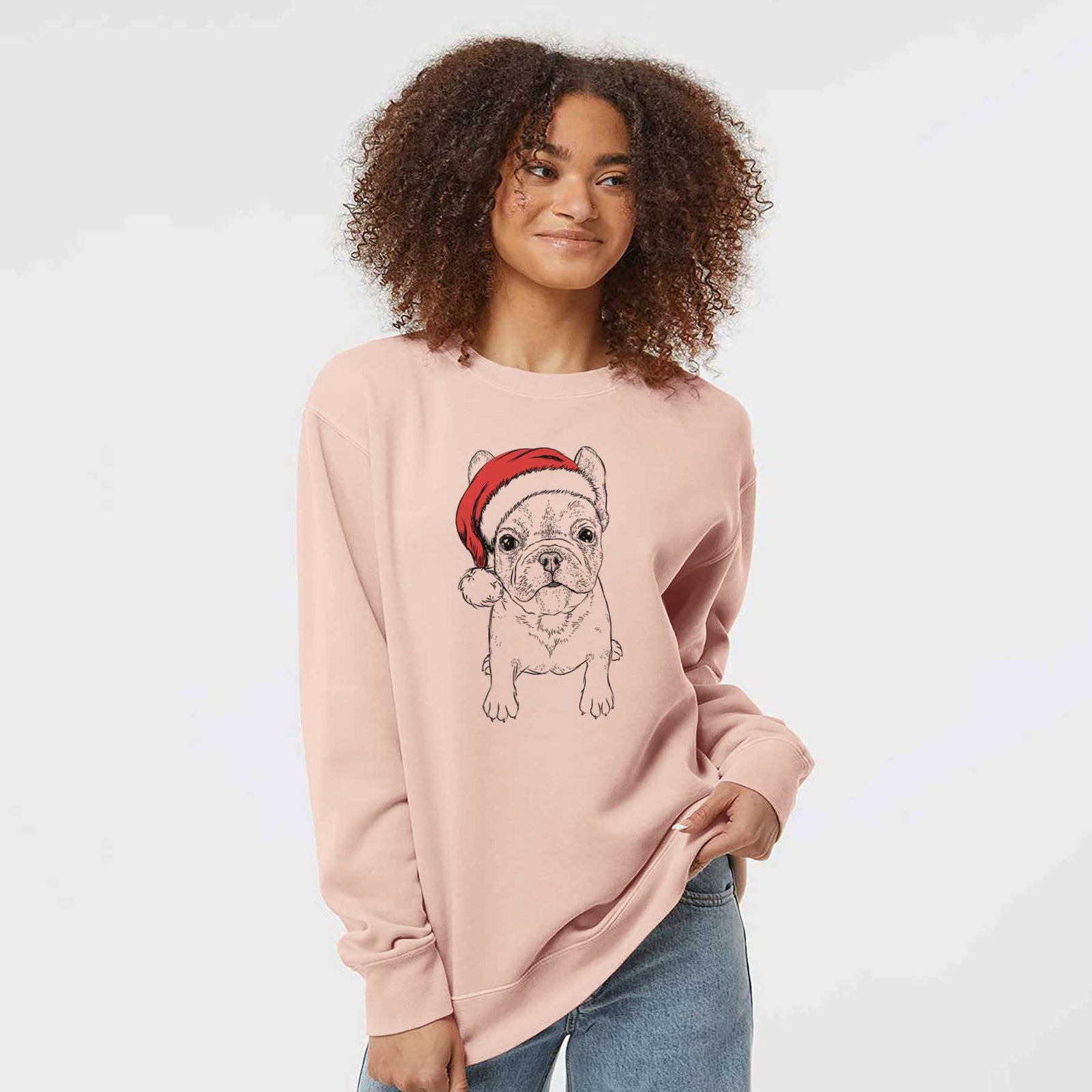 Santa Puppy Pierre the French Bulldog - Unisex Pigment Dyed Crew Sweatshirt