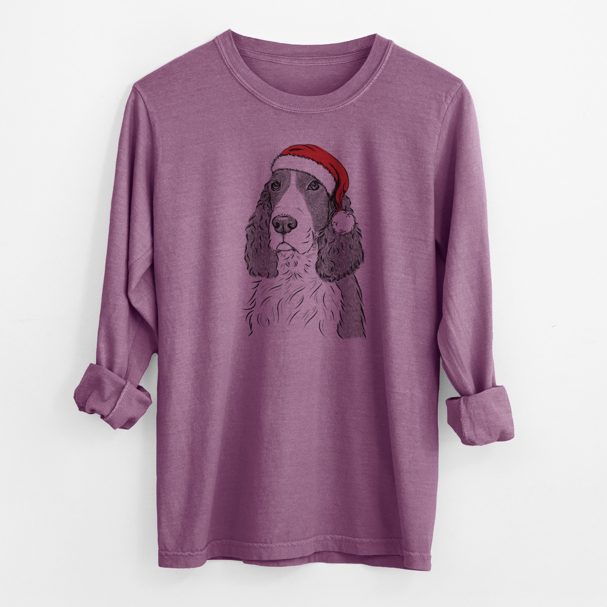 Santa Quincy the English Springer Spaniel - Men's Heavyweight 100% Cotton Long Sleeve