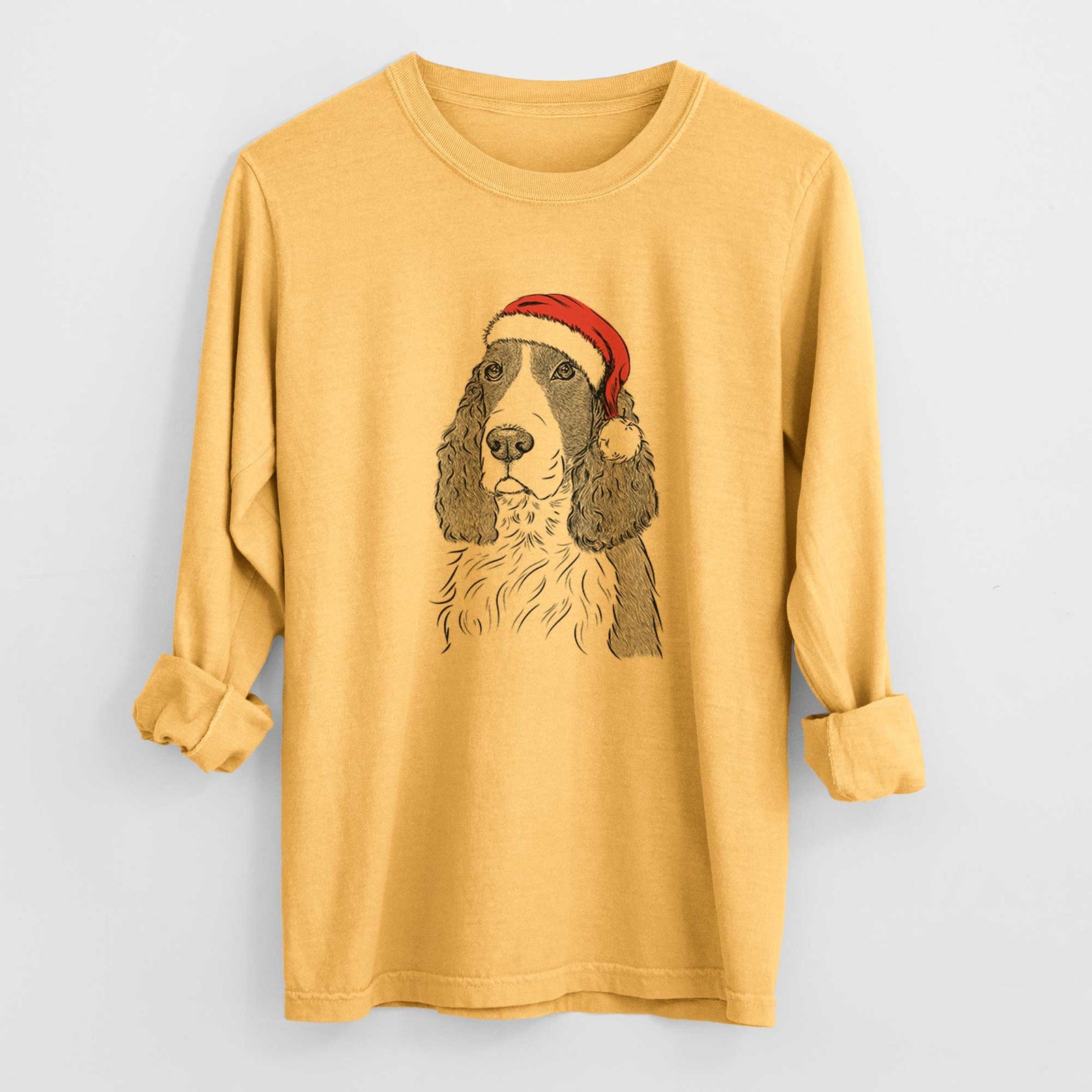 Santa Quincy the English Springer Spaniel - Men's Heavyweight 100% Cotton Long Sleeve