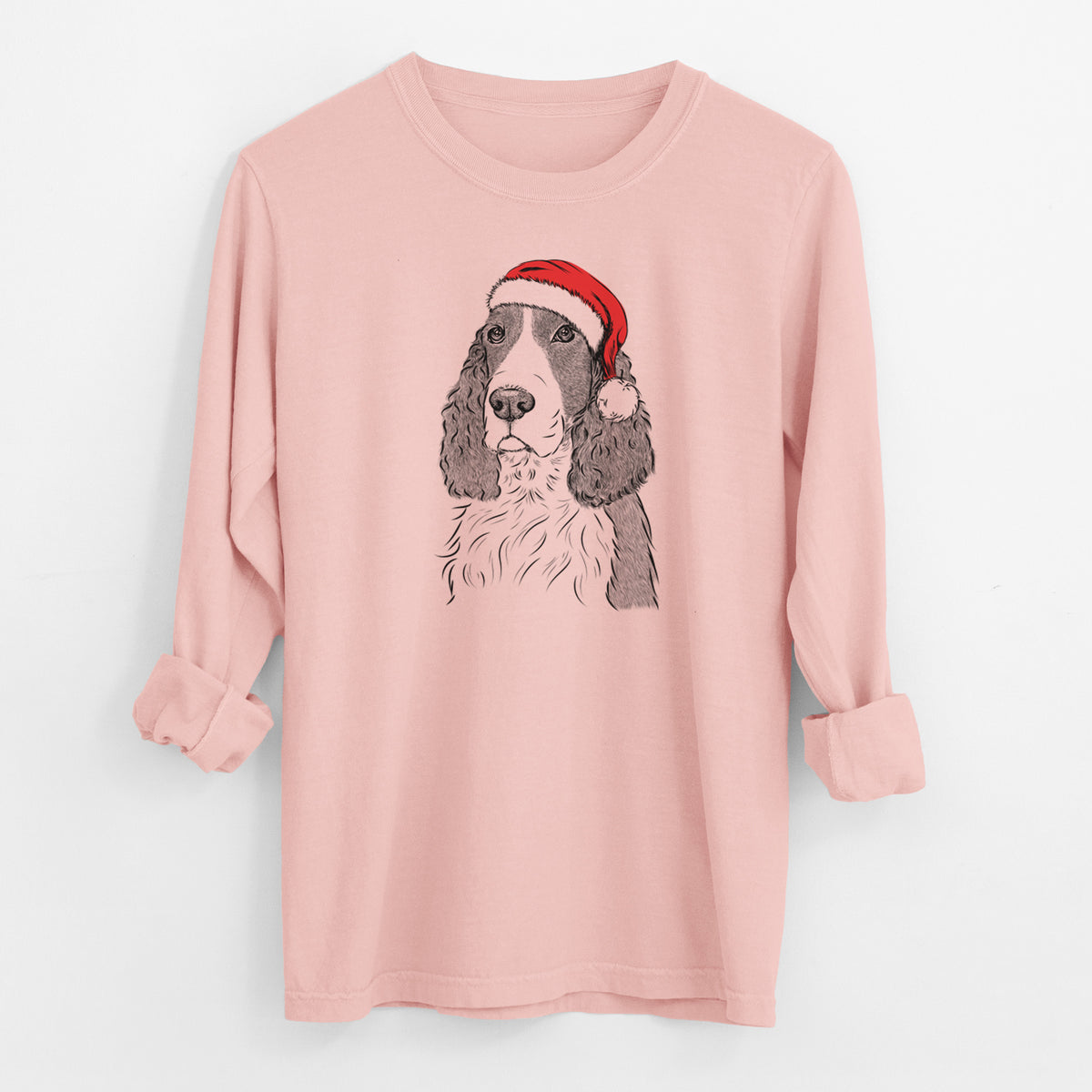 Santa Quincy the English Springer Spaniel - Men's Heavyweight 100% Cotton Long Sleeve