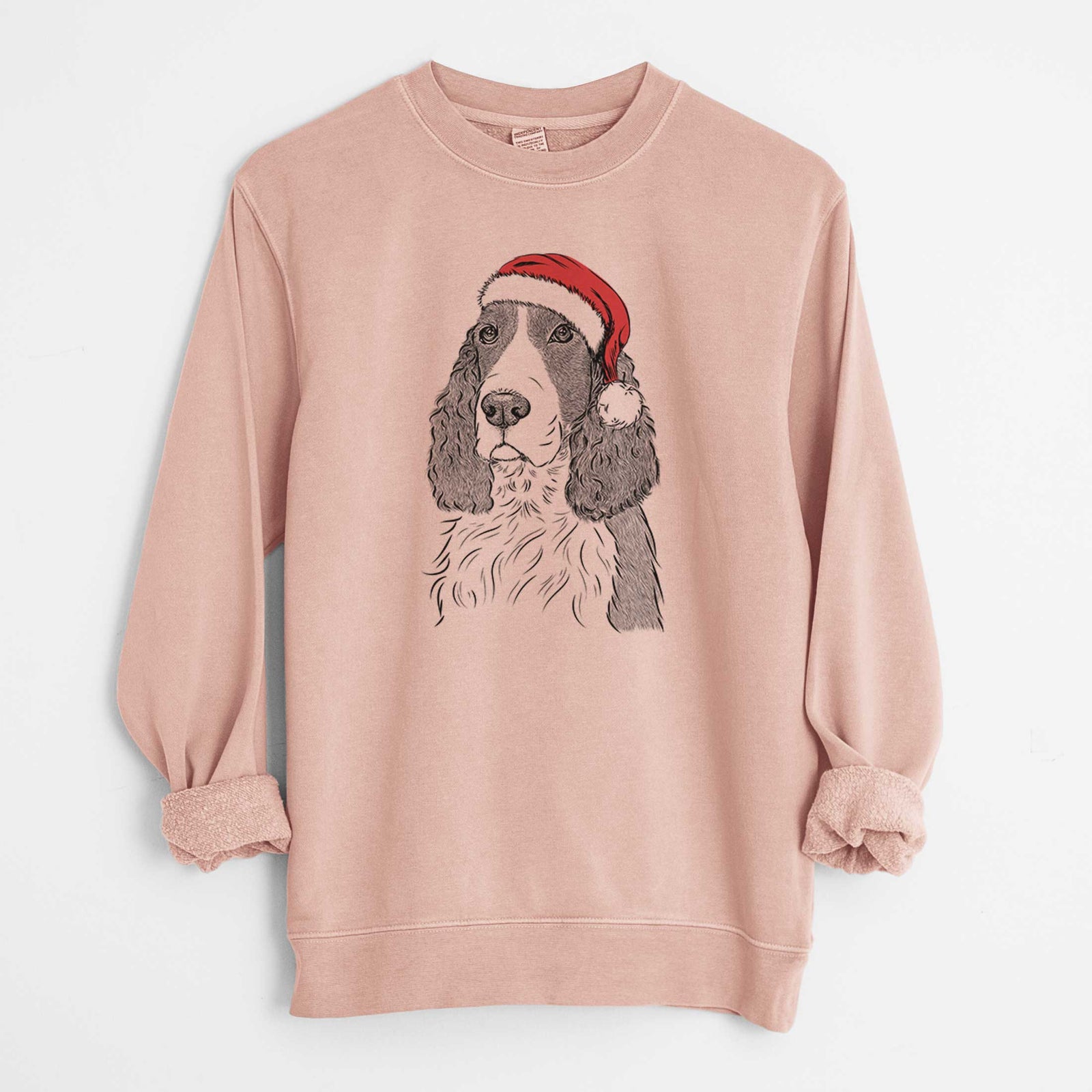 Santa Quincy the English Springer Spaniel - Unisex Pigment Dyed Crew Sweatshirt