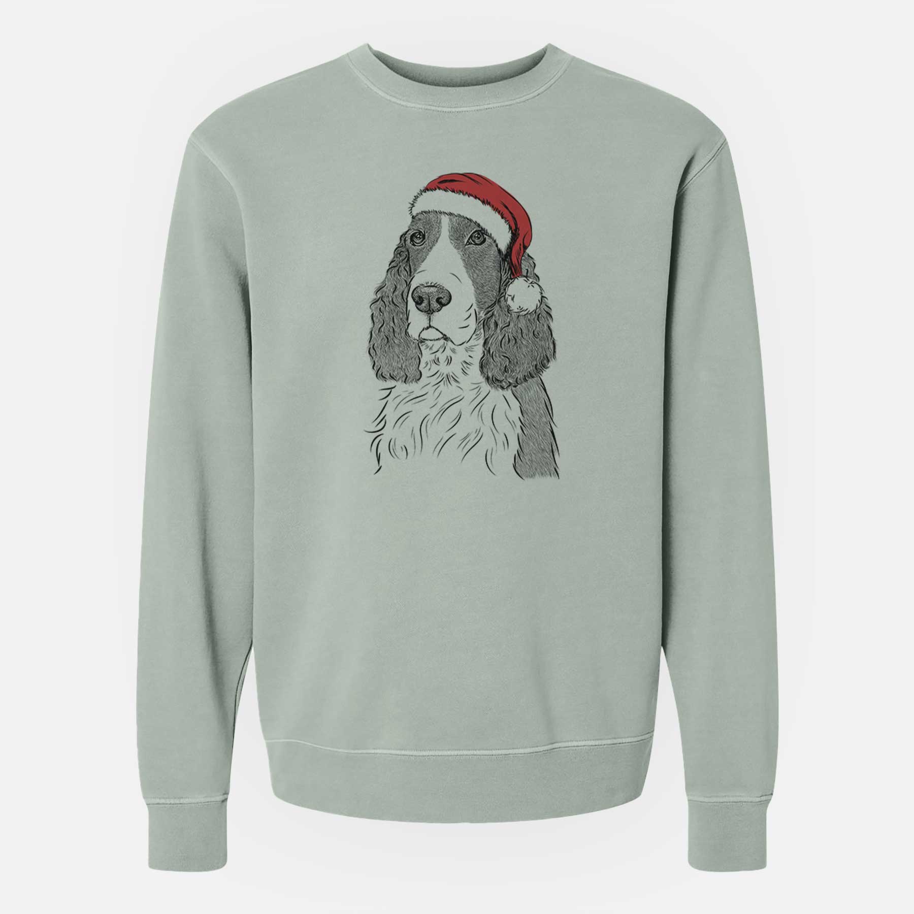 Santa Quincy the English Springer Spaniel - Unisex Pigment Dyed Crew Sweatshirt