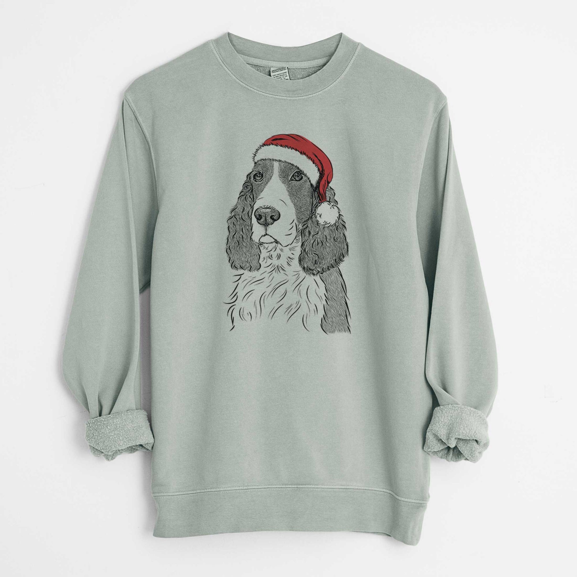 Santa Quincy the English Springer Spaniel - Unisex Pigment Dyed Crew Sweatshirt