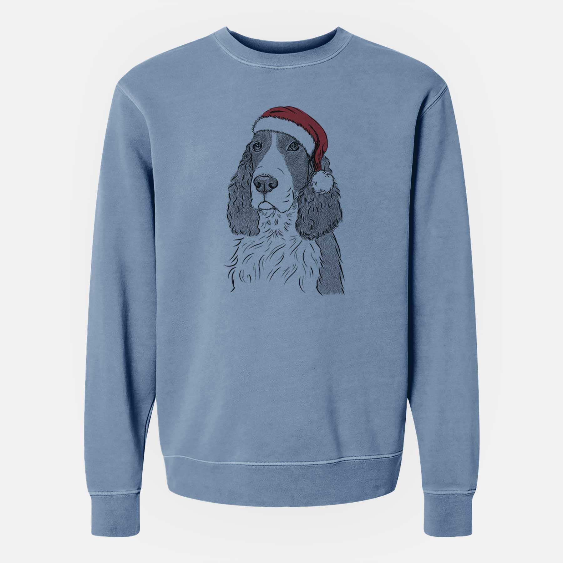 Santa Quincy the English Springer Spaniel - Unisex Pigment Dyed Crew Sweatshirt