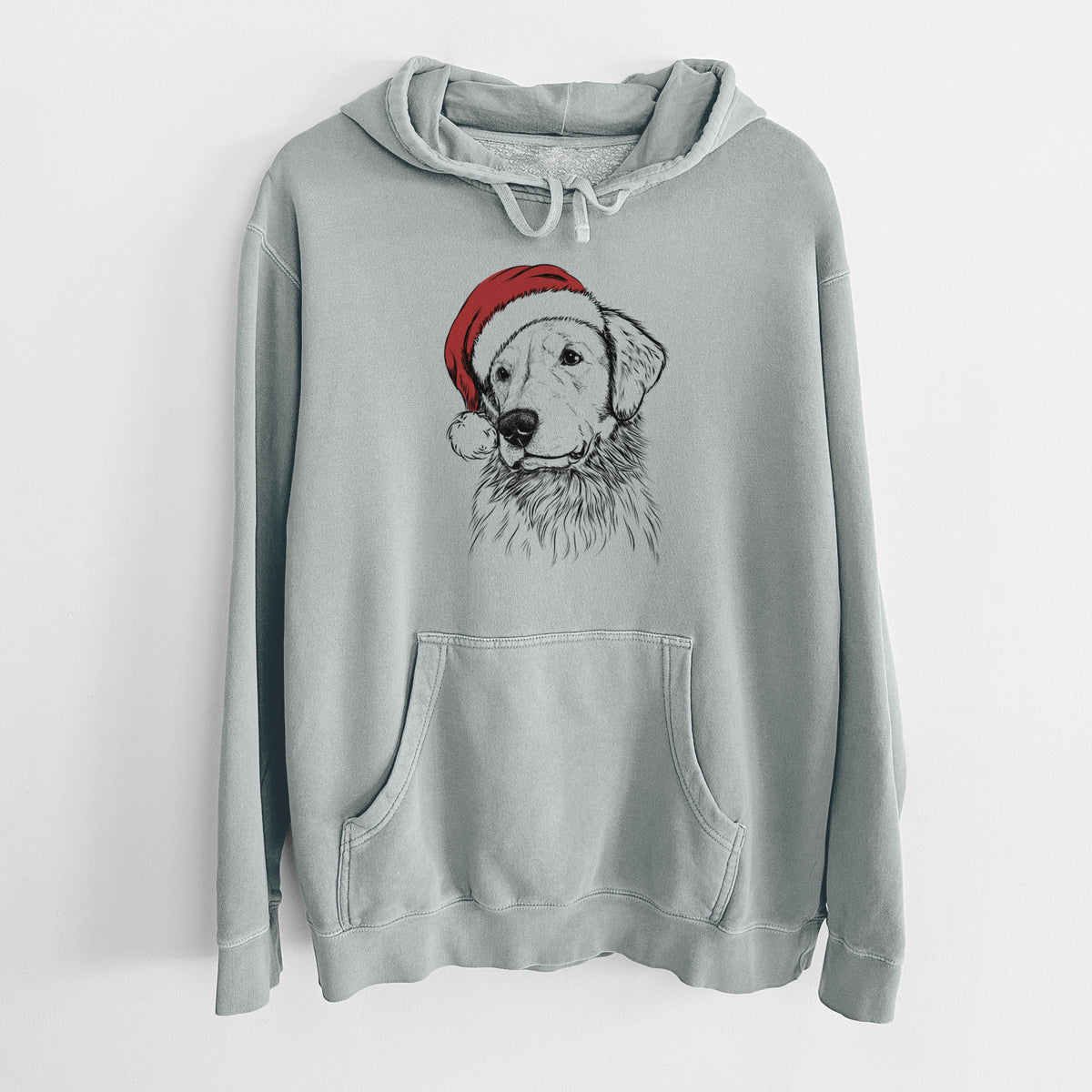 Santa Hat Quinn the Golden Retriever - Unisex Pigment Dyed Hoodie