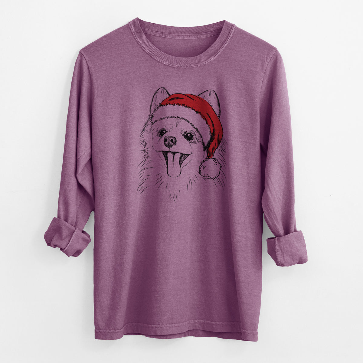 Santa Quinn the Pomeranian - Men's Heavyweight 100% Cotton Long Sleeve