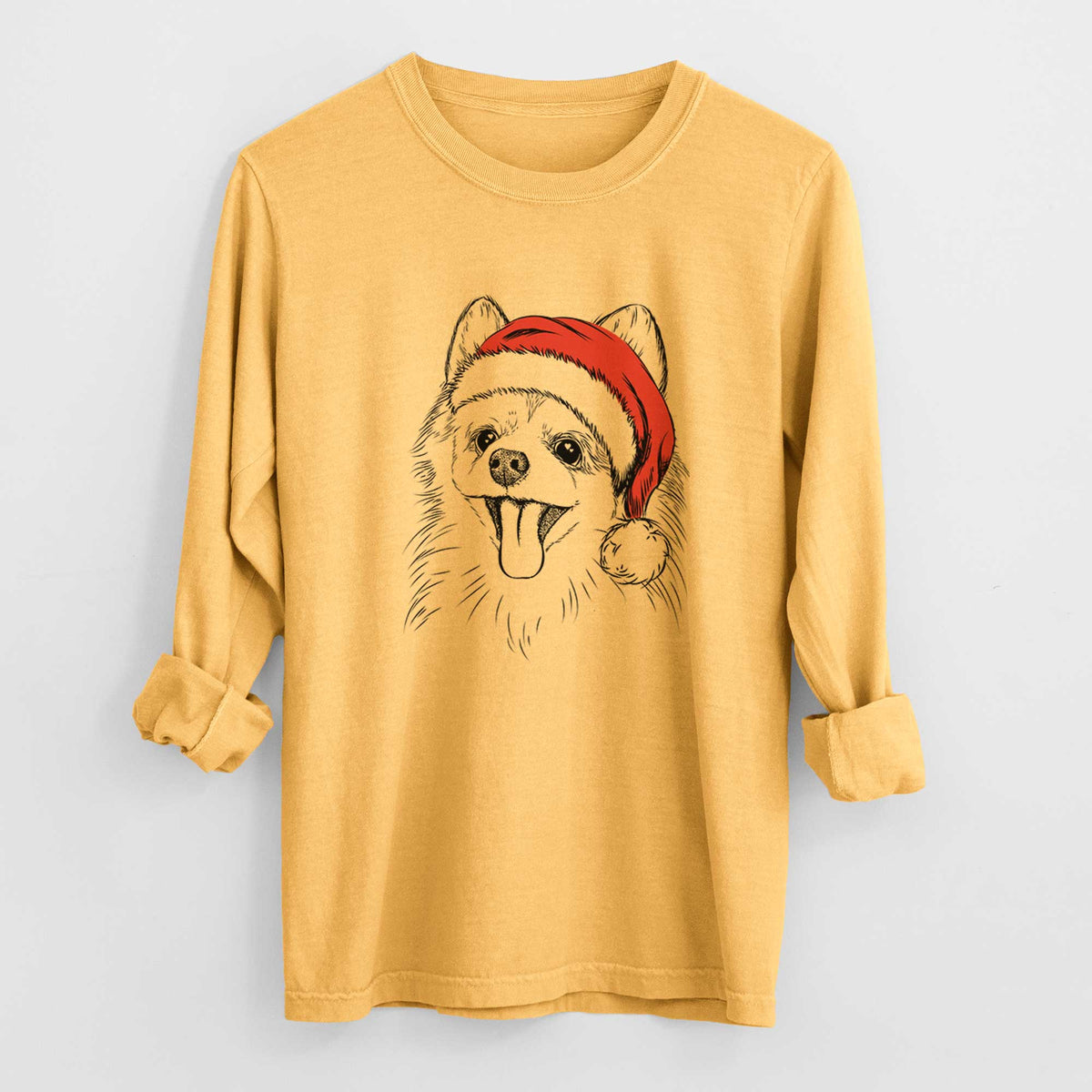 Santa Quinn the Pomeranian - Men's Heavyweight 100% Cotton Long Sleeve