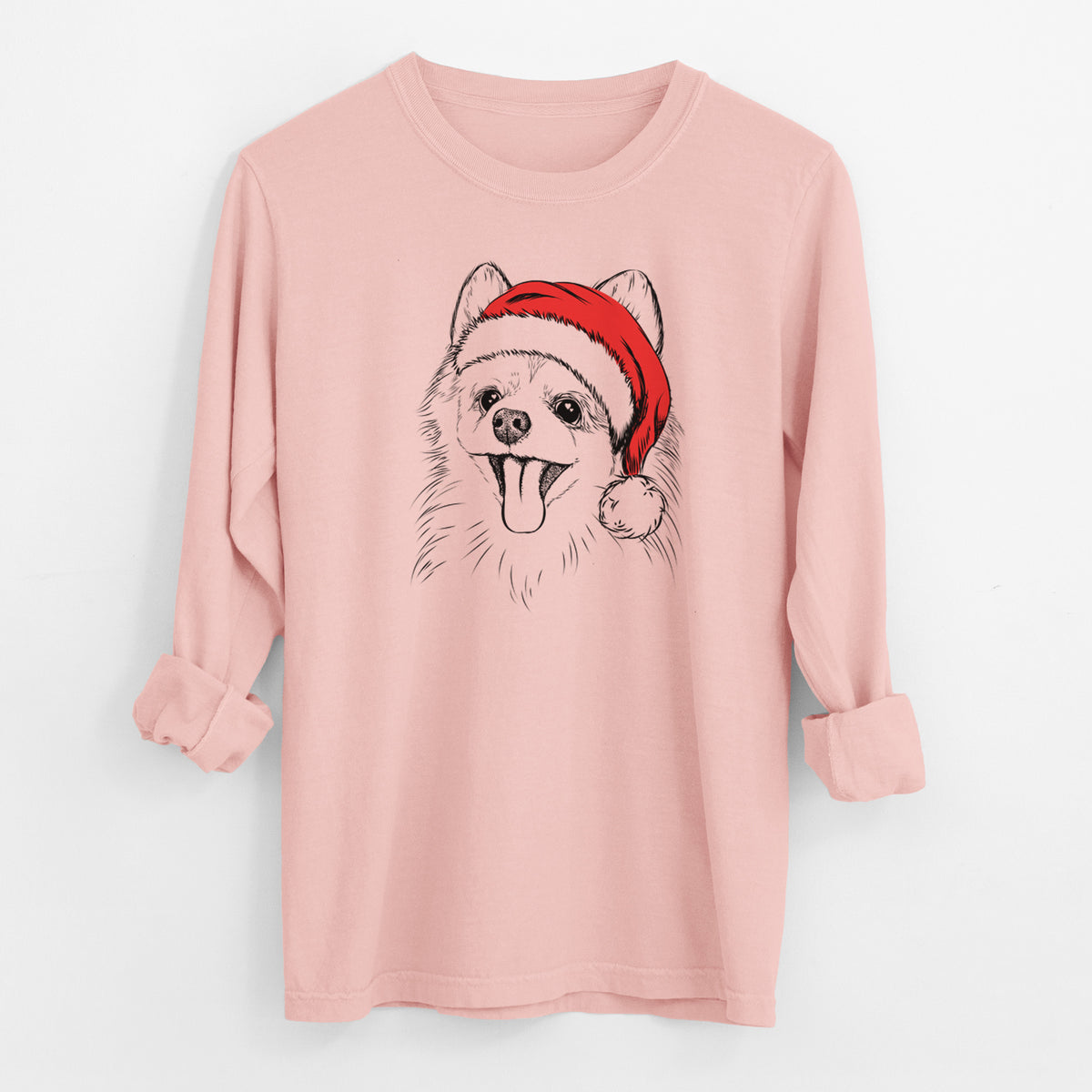 Santa Quinn the Pomeranian - Men's Heavyweight 100% Cotton Long Sleeve