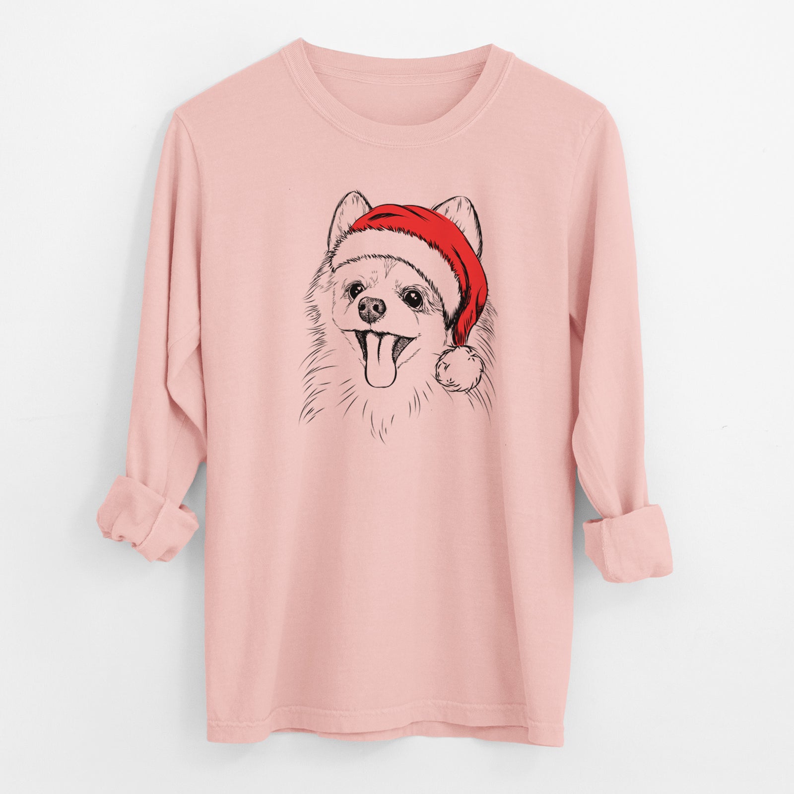 Santa Quinn the Pomeranian - Men's Heavyweight 100% Cotton Long Sleeve