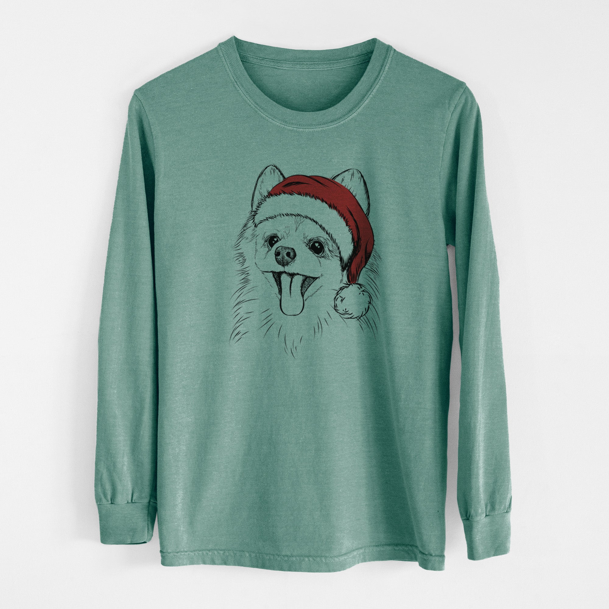 Santa Quinn the Pomeranian - Men's Heavyweight 100% Cotton Long Sleeve
