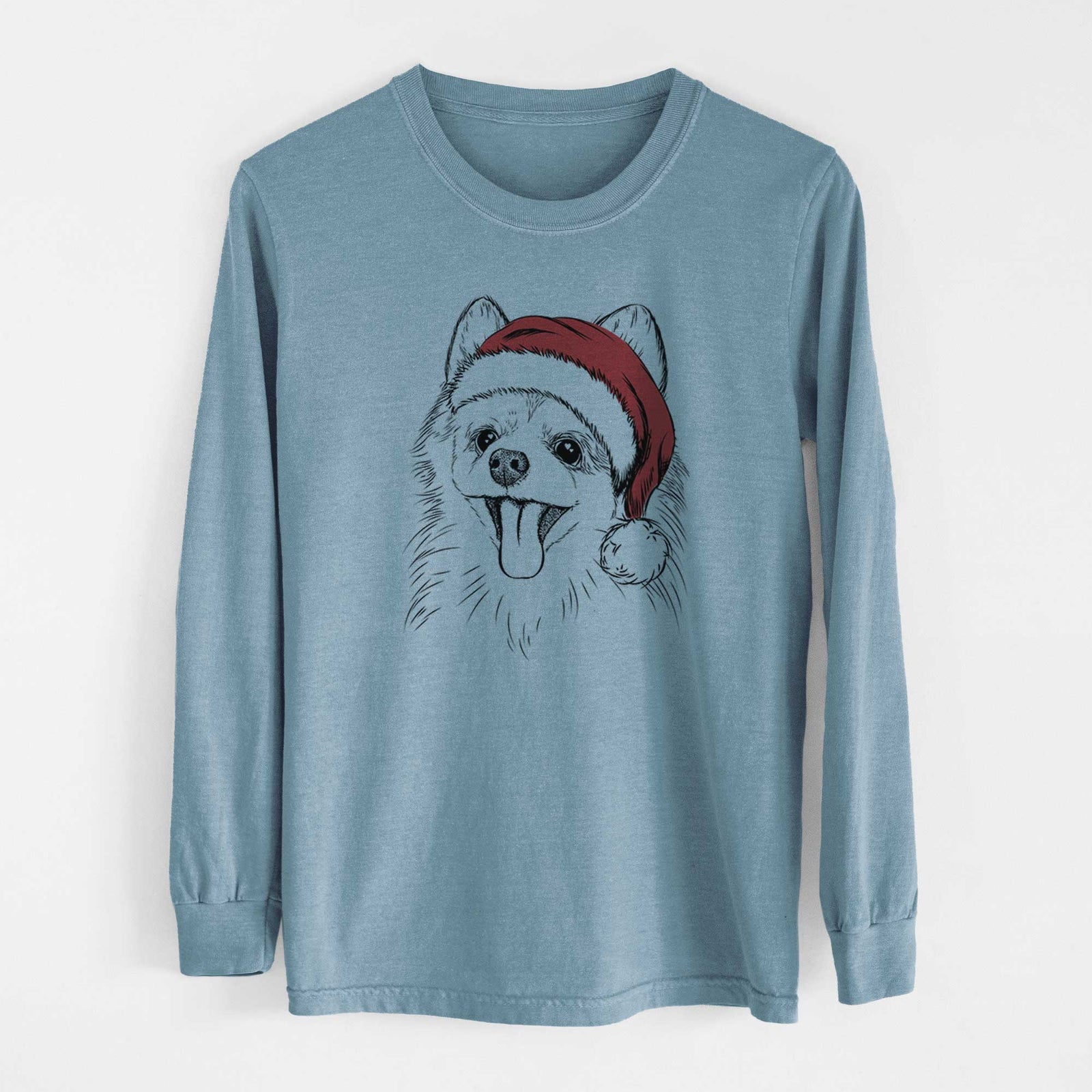 Santa Quinn the Pomeranian - Men's Heavyweight 100% Cotton Long Sleeve