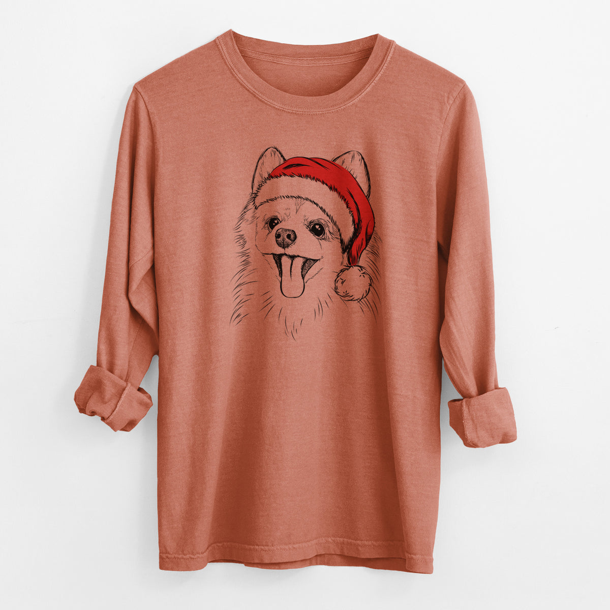 Santa Quinn the Pomeranian - Men's Heavyweight 100% Cotton Long Sleeve