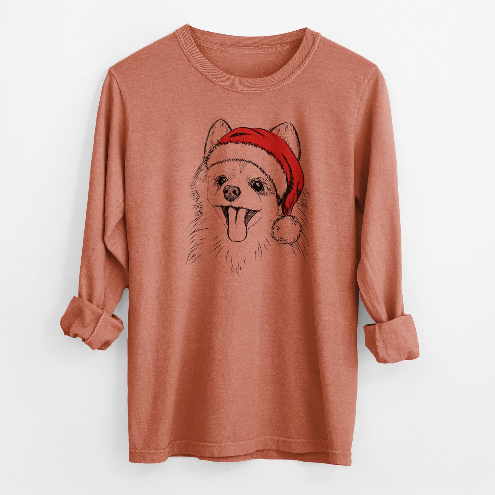 Santa Quinn the Pomeranian - Men's Heavyweight 100% Cotton Long Sleeve