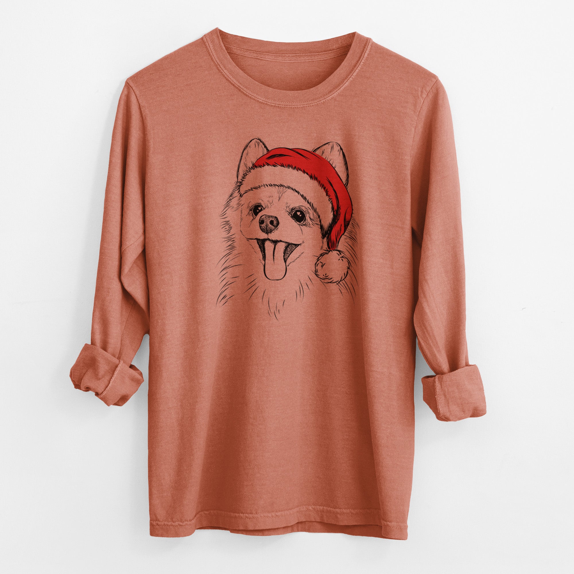 Santa Quinn the Pomeranian - Men's Heavyweight 100% Cotton Long Sleeve