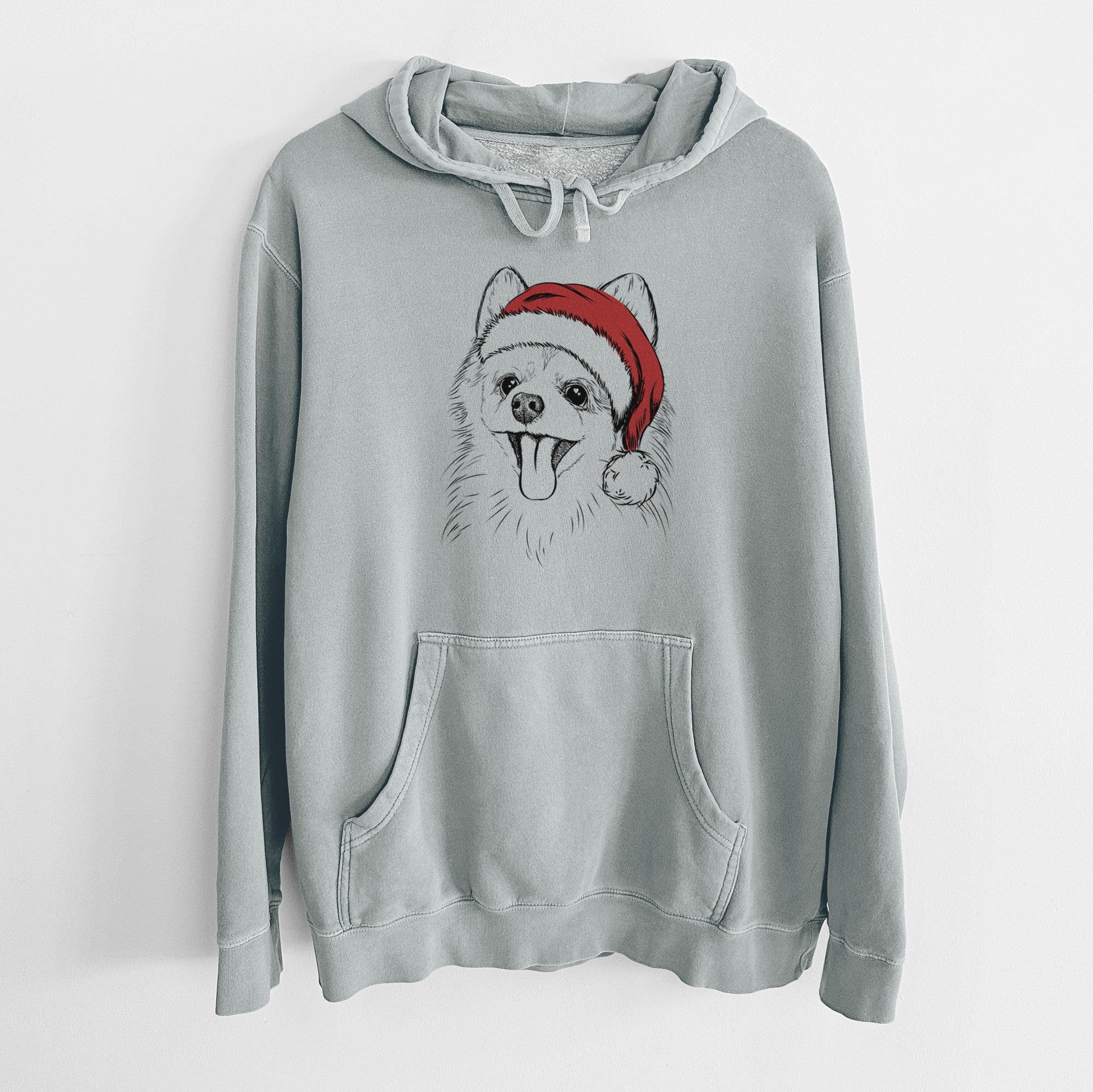 Santa Hat Quinn the Pomeranian - Unisex Pigment Dyed Hoodie