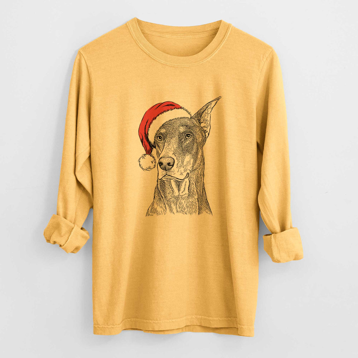 Santa RJ the Doberman Pinscher - Men's Heavyweight 100% Cotton Long Sleeve