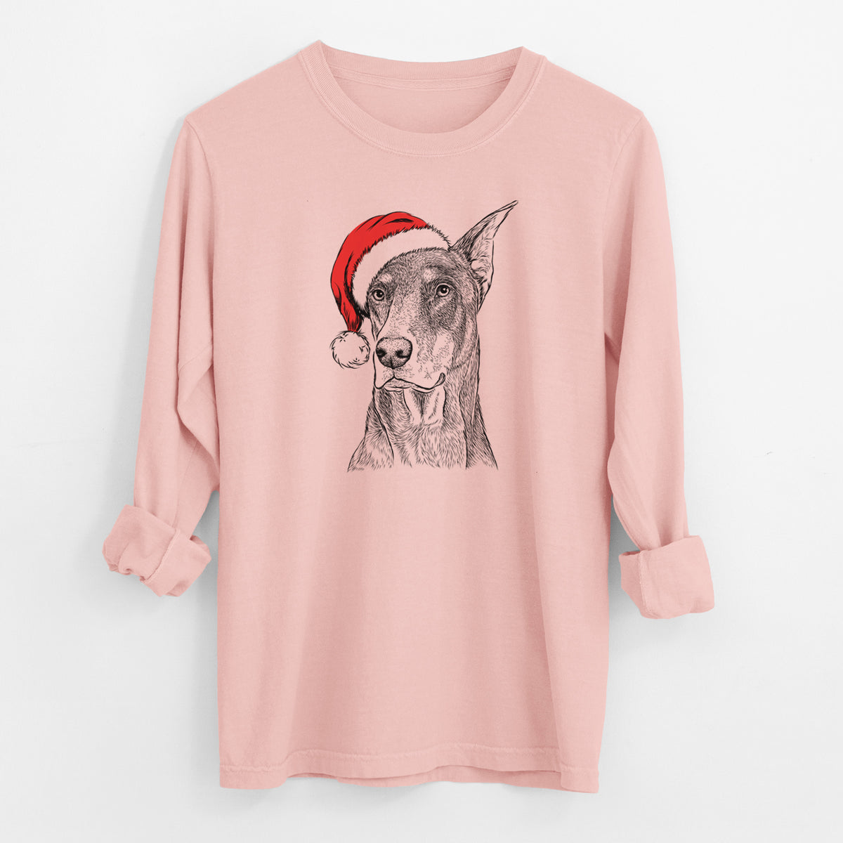 Santa RJ the Doberman Pinscher - Men's Heavyweight 100% Cotton Long Sleeve