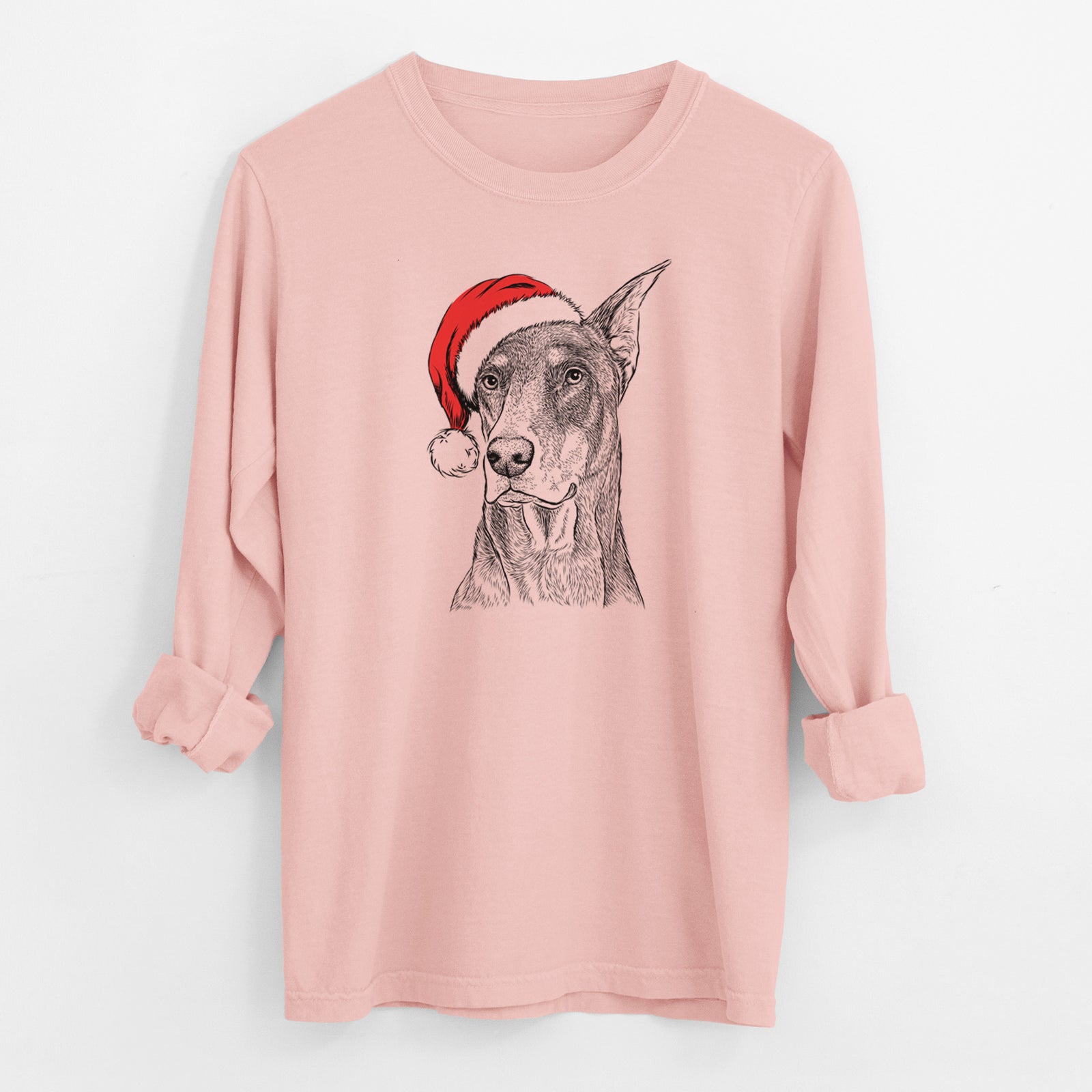 Santa RJ the Doberman Pinscher - Men's Heavyweight 100% Cotton Long Sleeve
