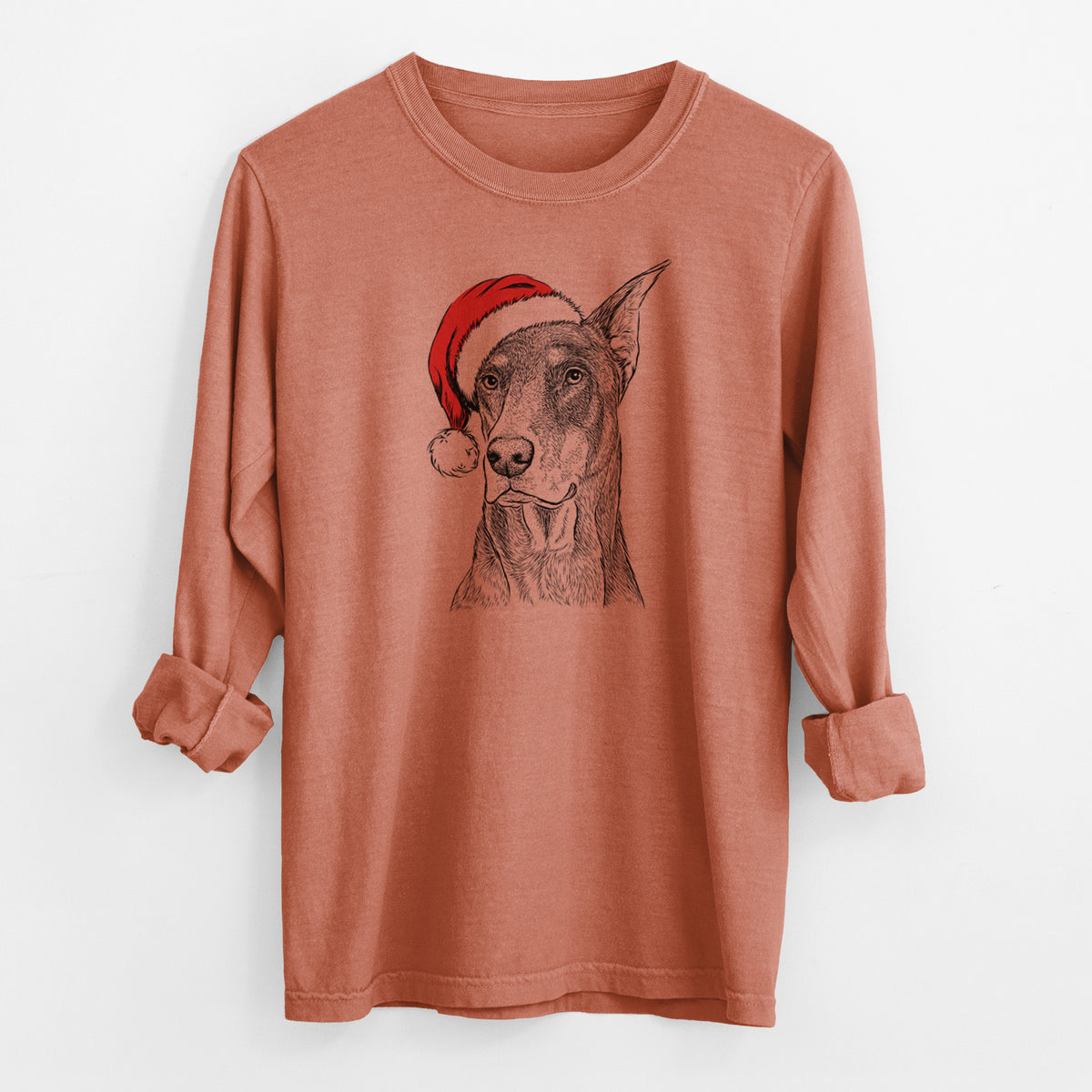 Santa RJ the Doberman Pinscher - Men's Heavyweight 100% Cotton Long Sleeve
