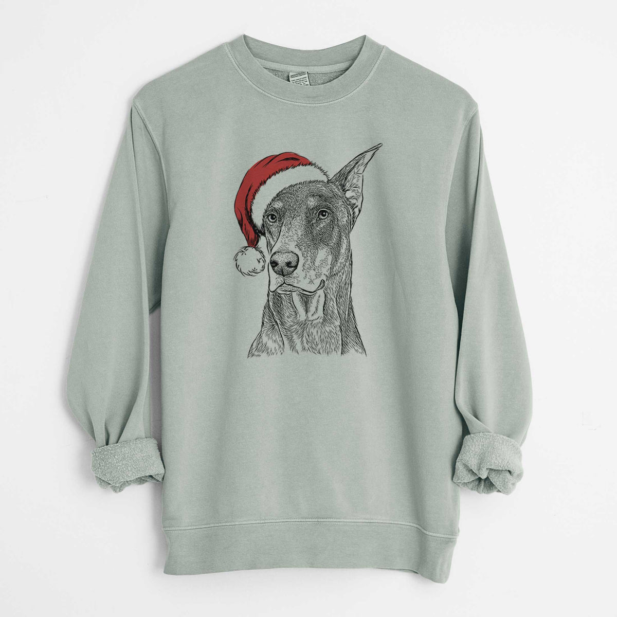 Santa RJ the Doberman Pinscher - Unisex Pigment Dyed Crew Sweatshirt