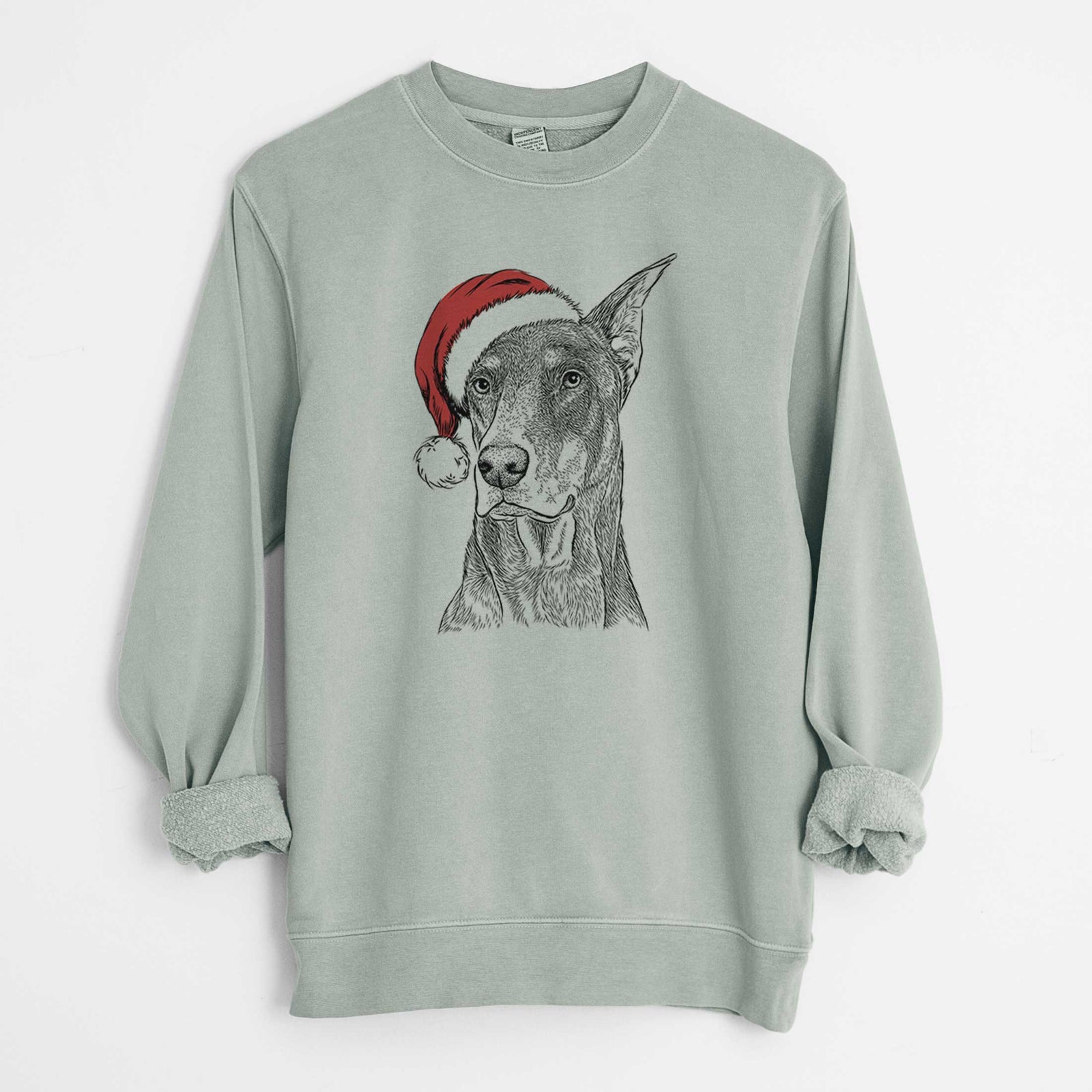 Santa RJ the Doberman Pinscher - Unisex Pigment Dyed Crew Sweatshirt