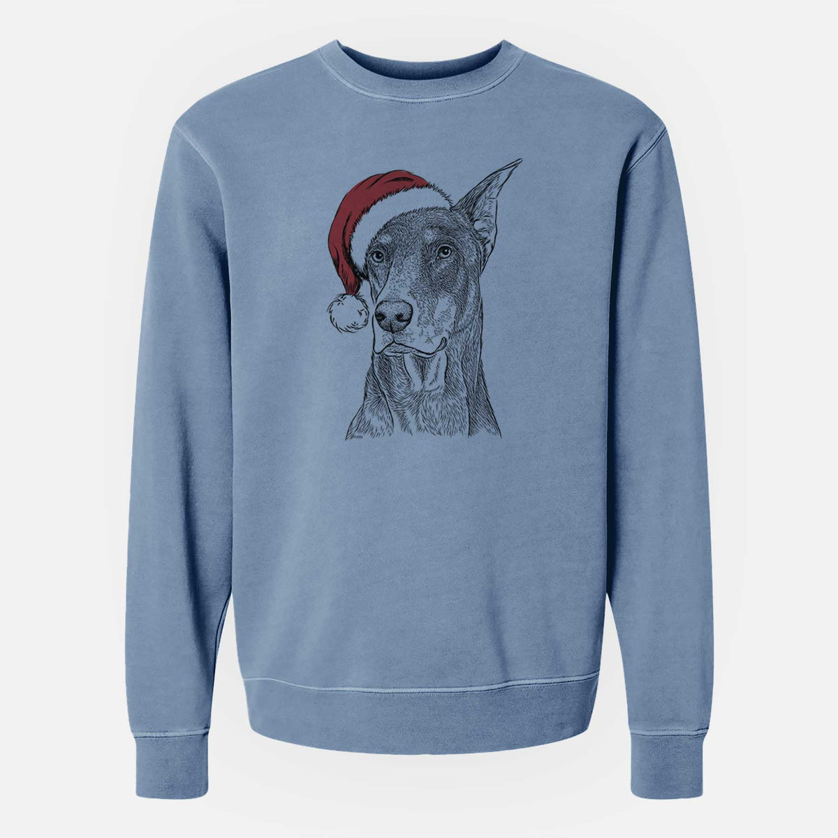 Santa RJ the Doberman Pinscher - Unisex Pigment Dyed Crew Sweatshirt