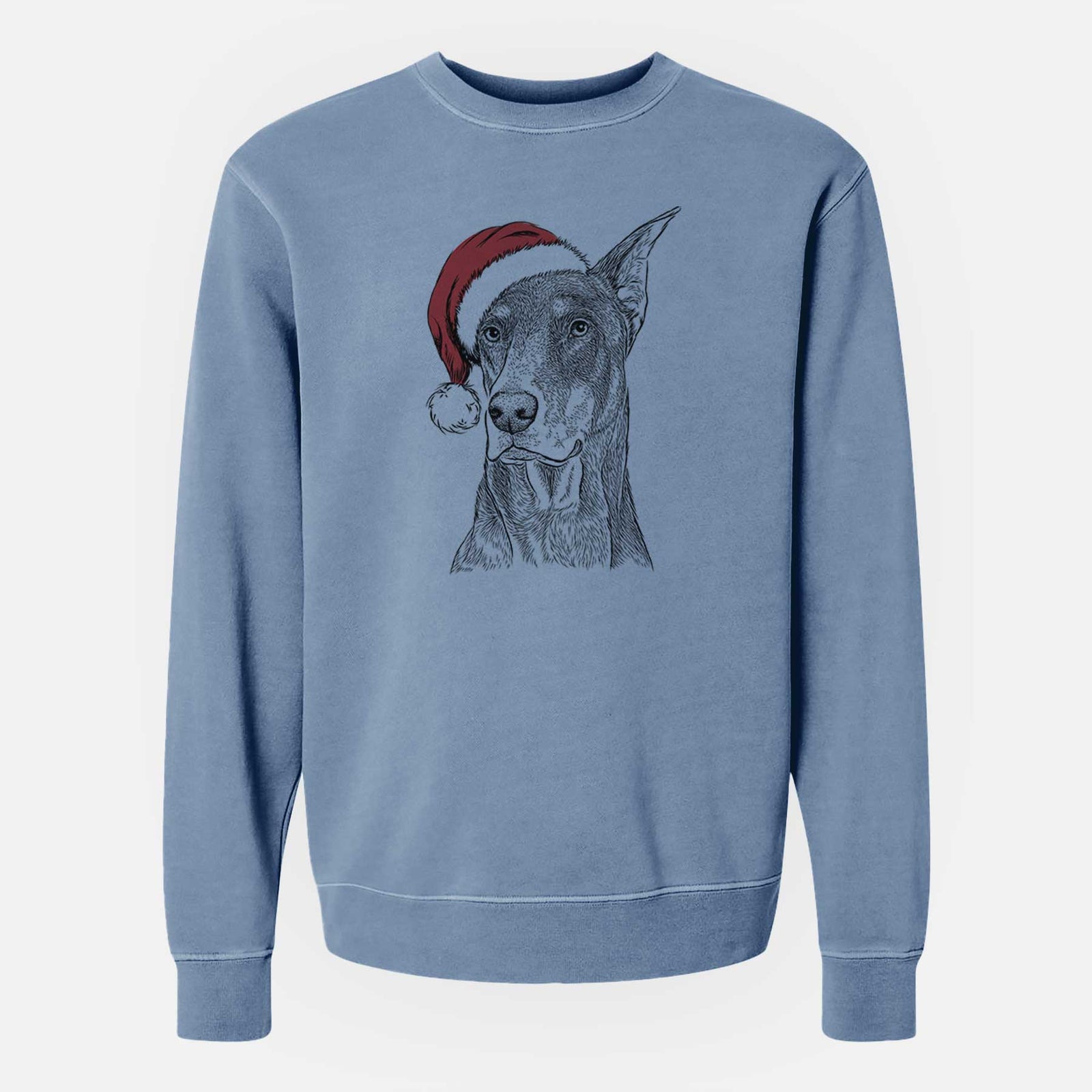 Santa RJ the Doberman Pinscher - Unisex Pigment Dyed Crew Sweatshirt