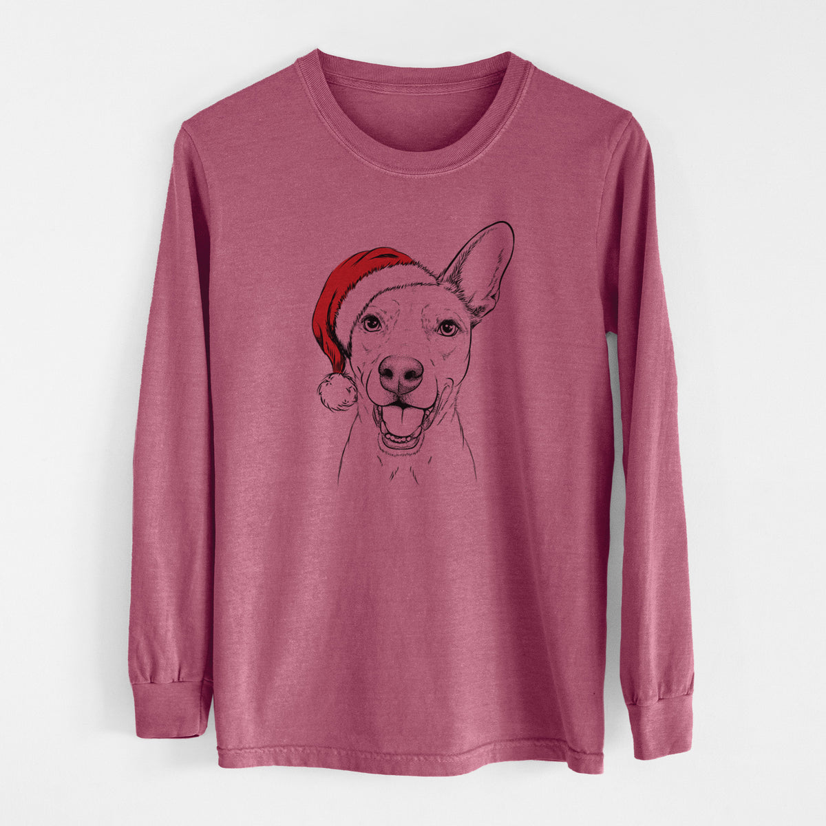 Santa Radar the Pitbull Mix - Men&#39;s Heavyweight 100% Cotton Long Sleeve